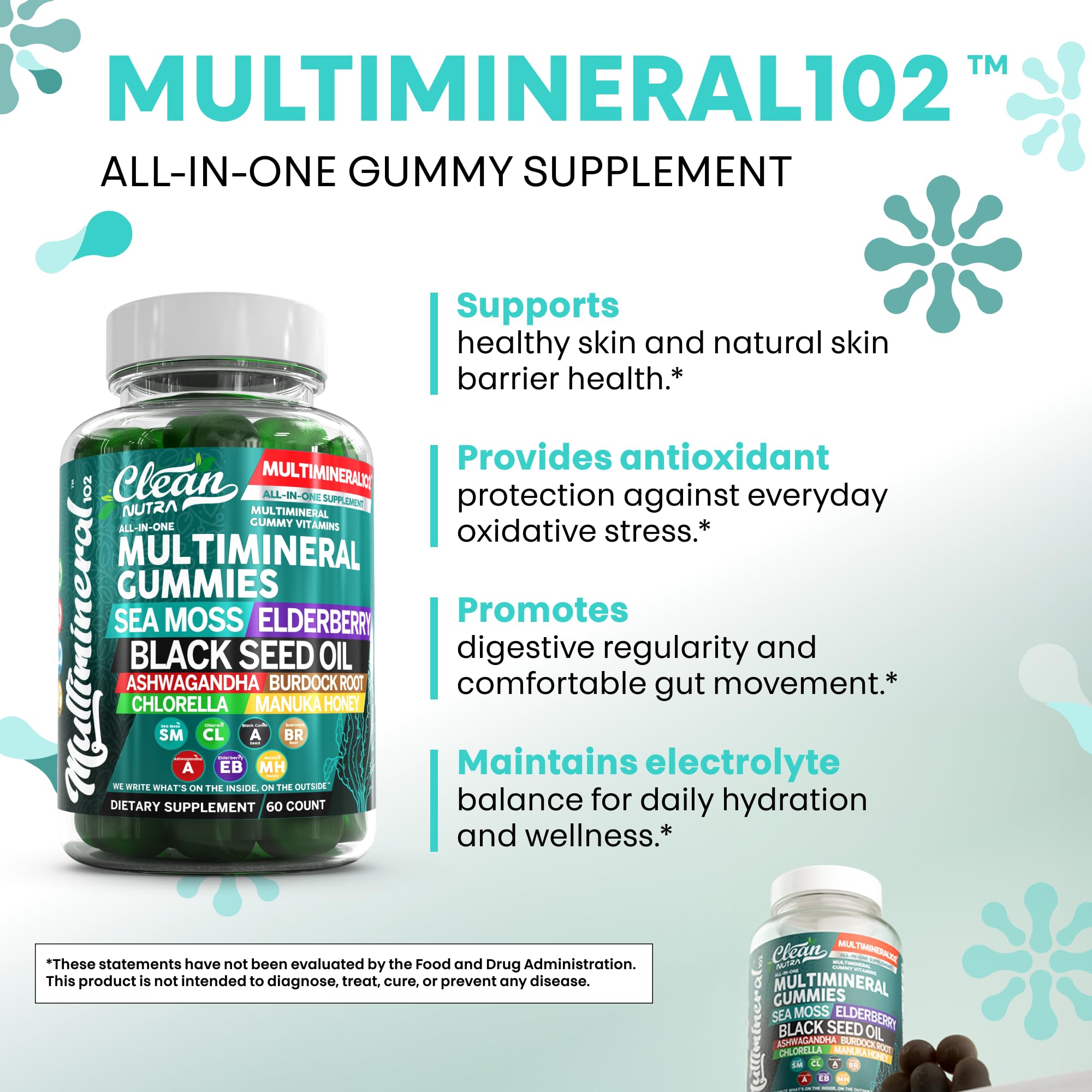 Sea Moss Gummies | Clinically Tested - Black Seed Oil Ashwagandha Elderberry Burdock Root Chlorella Manuka Honey - Vegan Irish Sea Moss Gummy Vitamins for Adults Kids Men Women - Green Apple Flavor Clean Nutraceuticals Au supplements