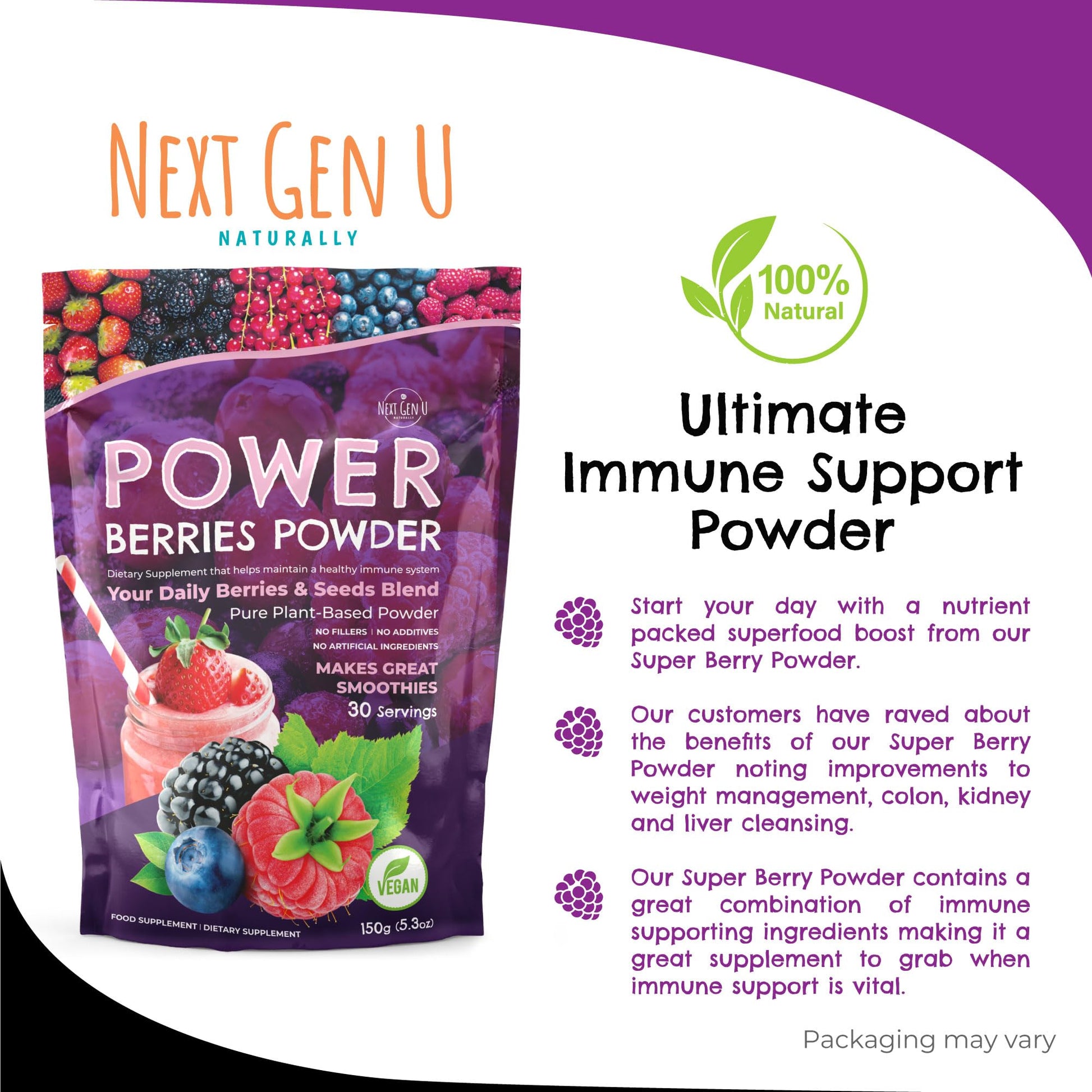 Super Berry Powder - 150g - Immune Support - Food Supplement - Superfood Berries - Smoothie Mix for Shakes - Healthy Boost for Detox Juice Beverages or Any Drink - by NextGenU NGU Next Gen U Au supplements