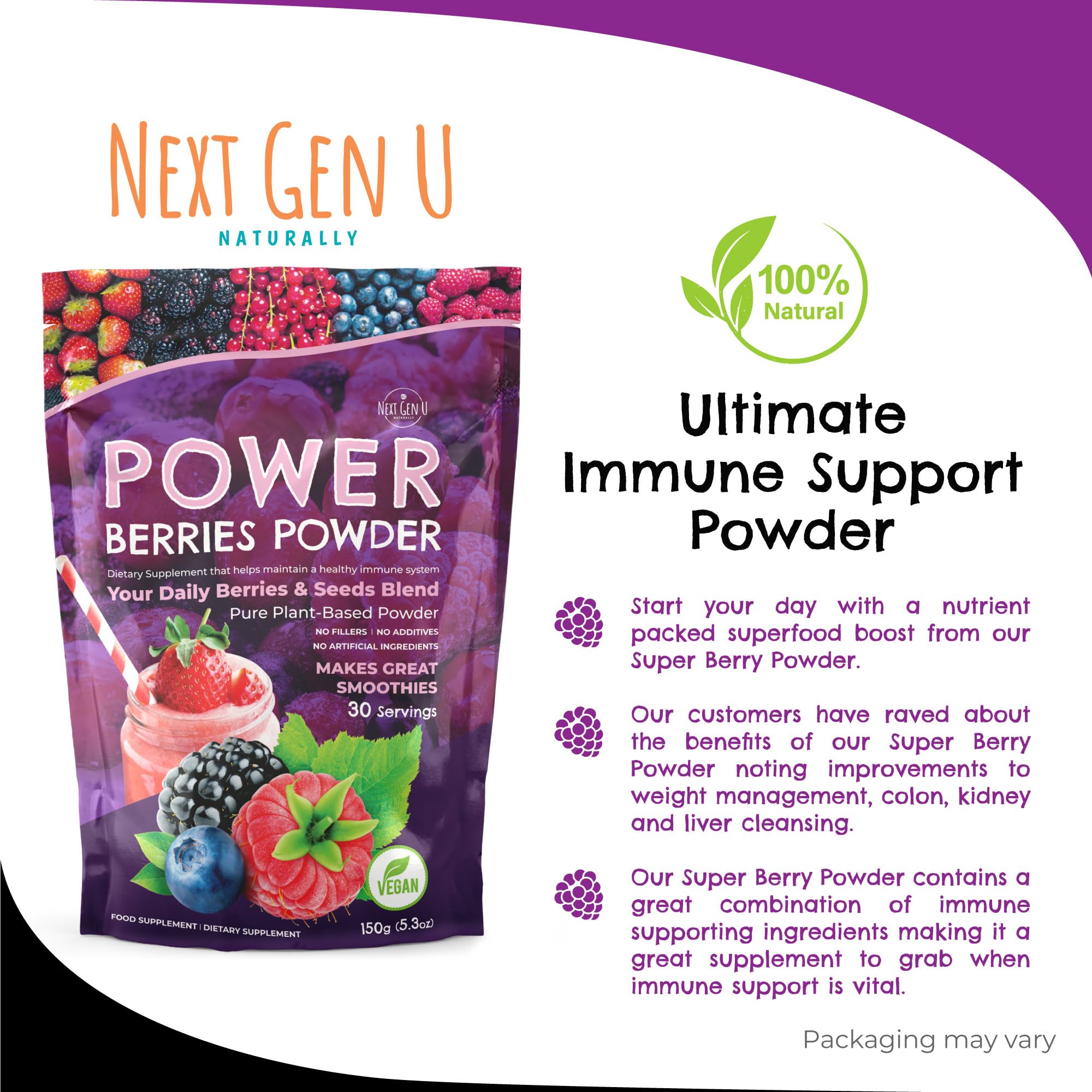 Super Berry Powder - 150g - Immune Support - Food Supplement - Superfood Berries - Smoothie Mix for Shakes - Healthy Boost for Detox Juice Beverages or Any Drink - by NextGenU NGU Next Gen U Au supplements