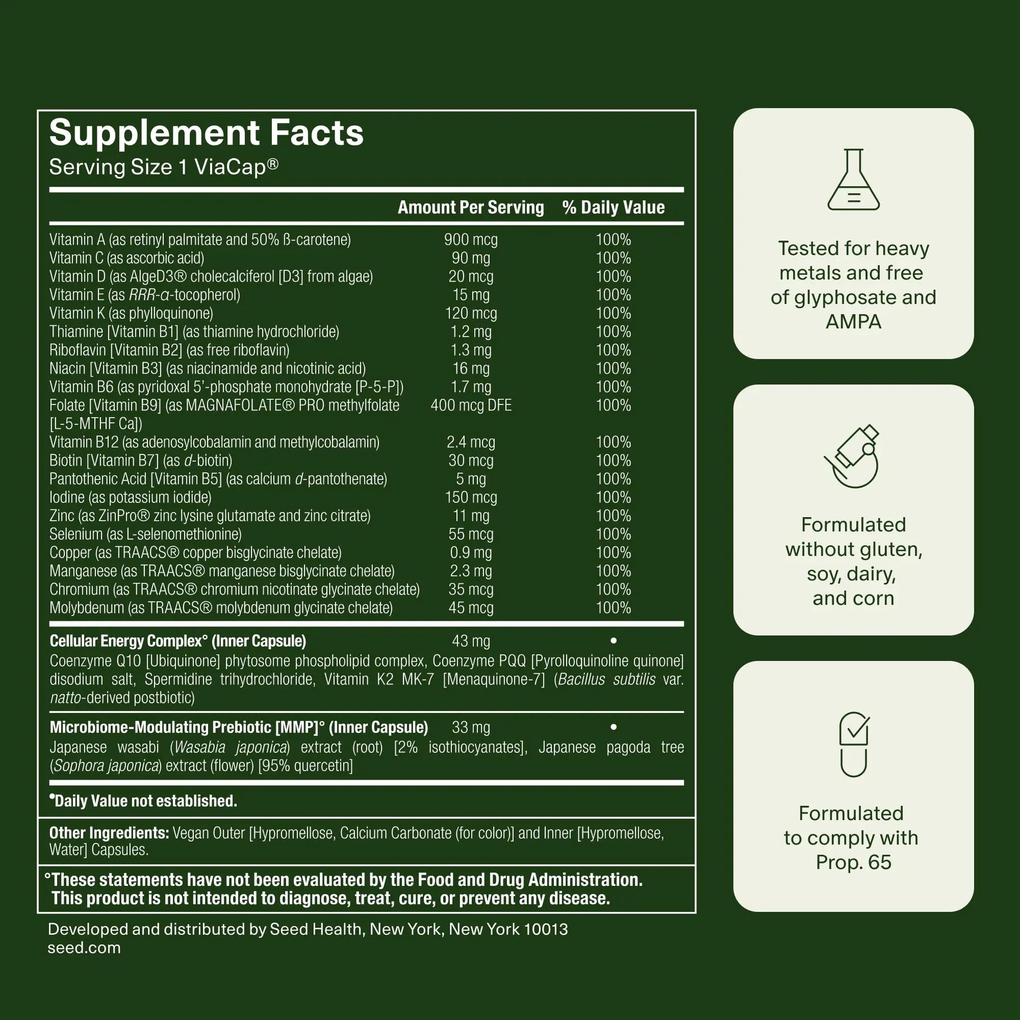 Seed DM-02 Daily Multivitamin - 100% DV Essential Vitamins and Minerals for Women & Men - Helps Fill Daily Nutrient Gaps Seed Au supplements