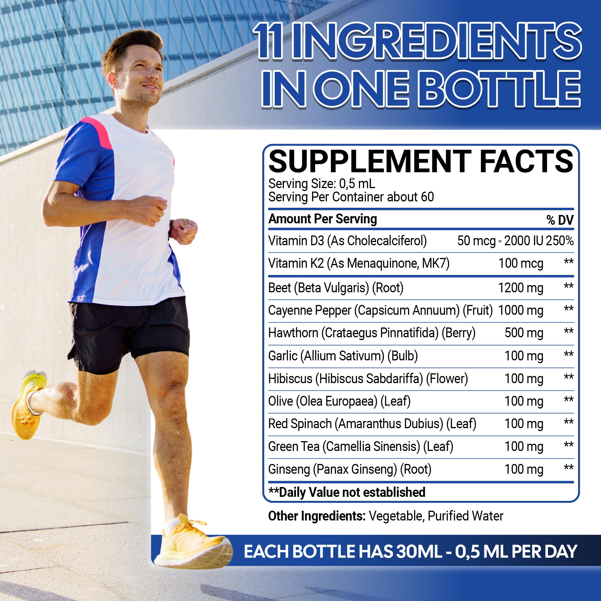 11in1 Beet Root Liquid Drops - Support Overall Wellness - with Vitamin D3, Vitamin K2, Hawthorn Berry, Cayenne Pepper, Garlic, Hibiscus, Olive, Red Spinach, Green Tea - 1 FL Oz - 60 Day Supply Mecisco Au supplements