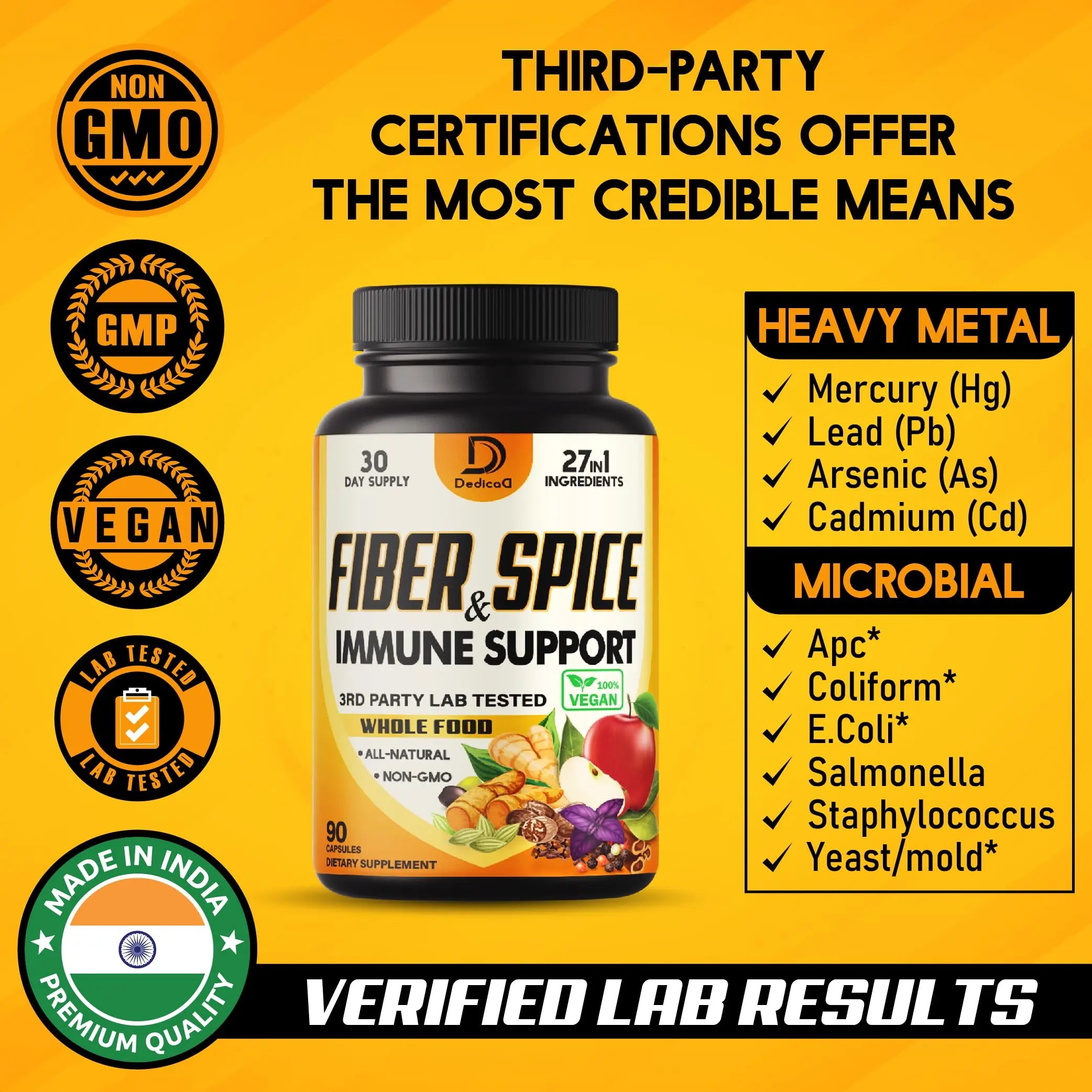 DEDICAD 27in1 Fiber and Spice Supplement - Combined with Organic Psyllium, Whole Apple, Elderberry & More - Support Mood, Body & Immunity - 90 Capsules for 1 Month DEDICAD Au supplements
