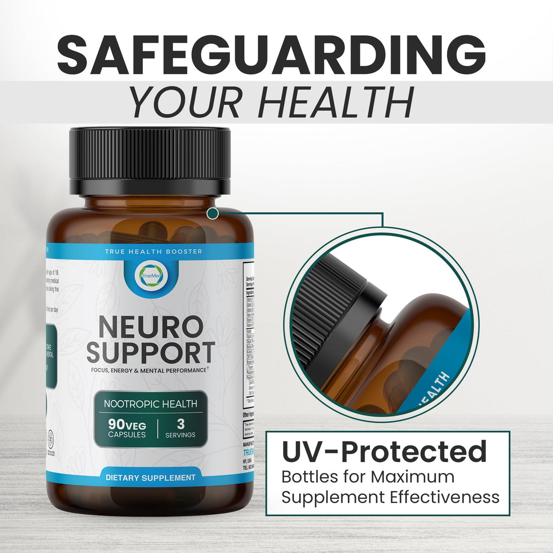 TrueMed Neuro Support - Premium Nootropic Supplement for Focus, Energy, Mental Clarity, and Performance Organic Lion’s Mane, Bacopa Monnieri, Rhodiola, Non-GMO Gluten-Free CDP Choline 90 Veg Capsules TRUEMED Au supplements
