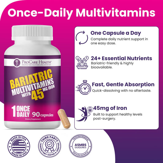 ProCare Health Bariatric Multivitamin 45mg Iron – Once Daily Capsule for Gastric Bypass, Sleeve & Post-Op Support – 90 Easy-to-Swallow Capsules ProCare HealthUS supplements
