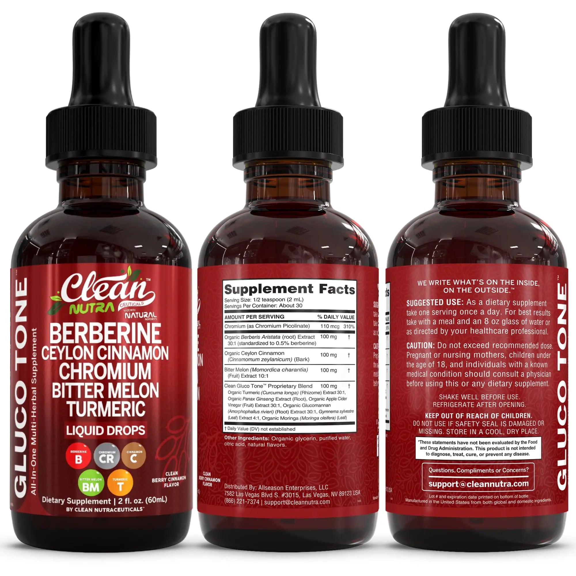 Clean Nutra Berberine with Ceylon Cinnamon Supplement Liquid Drops + Bitter Melon Extract, Glucomannan, Gymnema, Chromium, Turmeric, Organic Panax Ginseng, Moringa GLP-1 Support Clean Nutraceuticals Au supplements