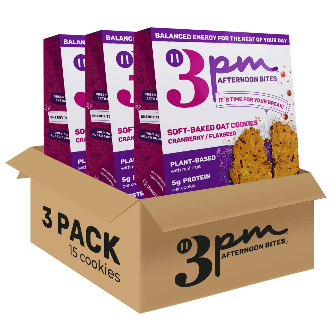 3PM Afternoon Bites Cranberry Flaxseed Cookies with Postbiotics, 5g of Protein, 15 Cookies 3PM AFTERNOON BITES uk supplements