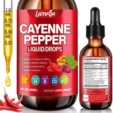 Cayenne Pepper Liquid Drops - Potent Blend with Hawthorn Berry, Turmeric Curcumin, Vitamin D3 K2, Beet Root & Panax Ginseng - Vegan, Non-GMO, High Absorbed Gentle Formula - 2 OZ LAMFQA Au supplements