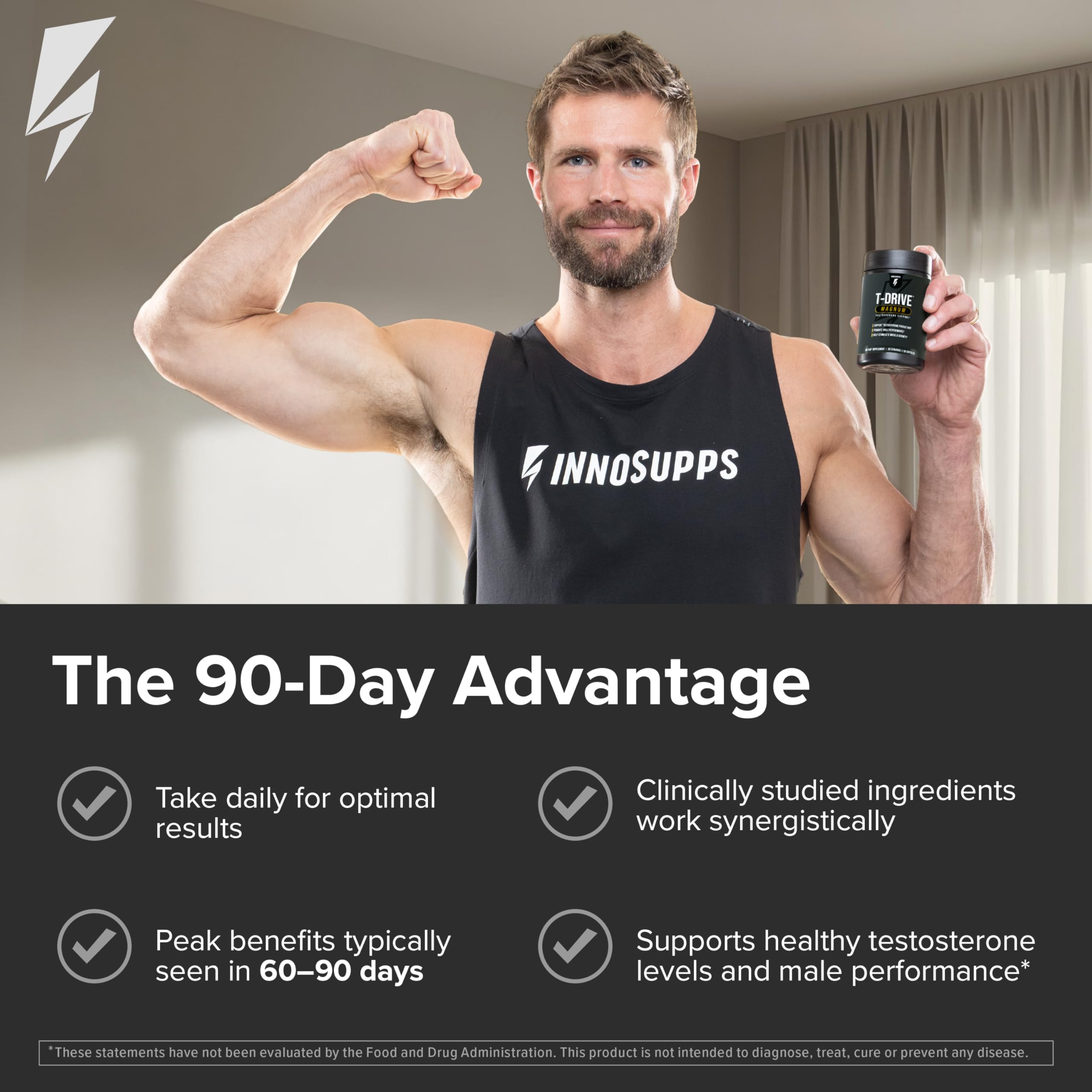 InnoSupps T-Drive Magnum Testosterone Booster Enhance Peak Performance Amplify Muscle Growth, Increase Libido & Energy Levels, Horny Goat Weed Tongkat Ali, Zinc, Fenugreek, Fat Burner 90 Caps/30 Days InnoSupps Au supplements