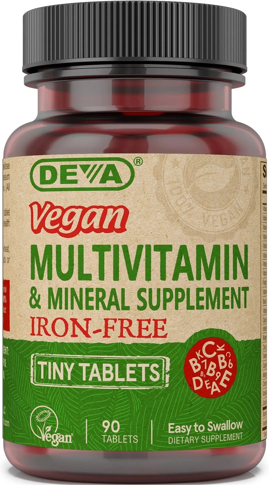 DEVA Vegan Iron-Free Multivitamin & Mineral Supplement, Vitamin C, D2, E & B-Complex, Biotin, 90 Tiny Tablets DEVA Au supplements