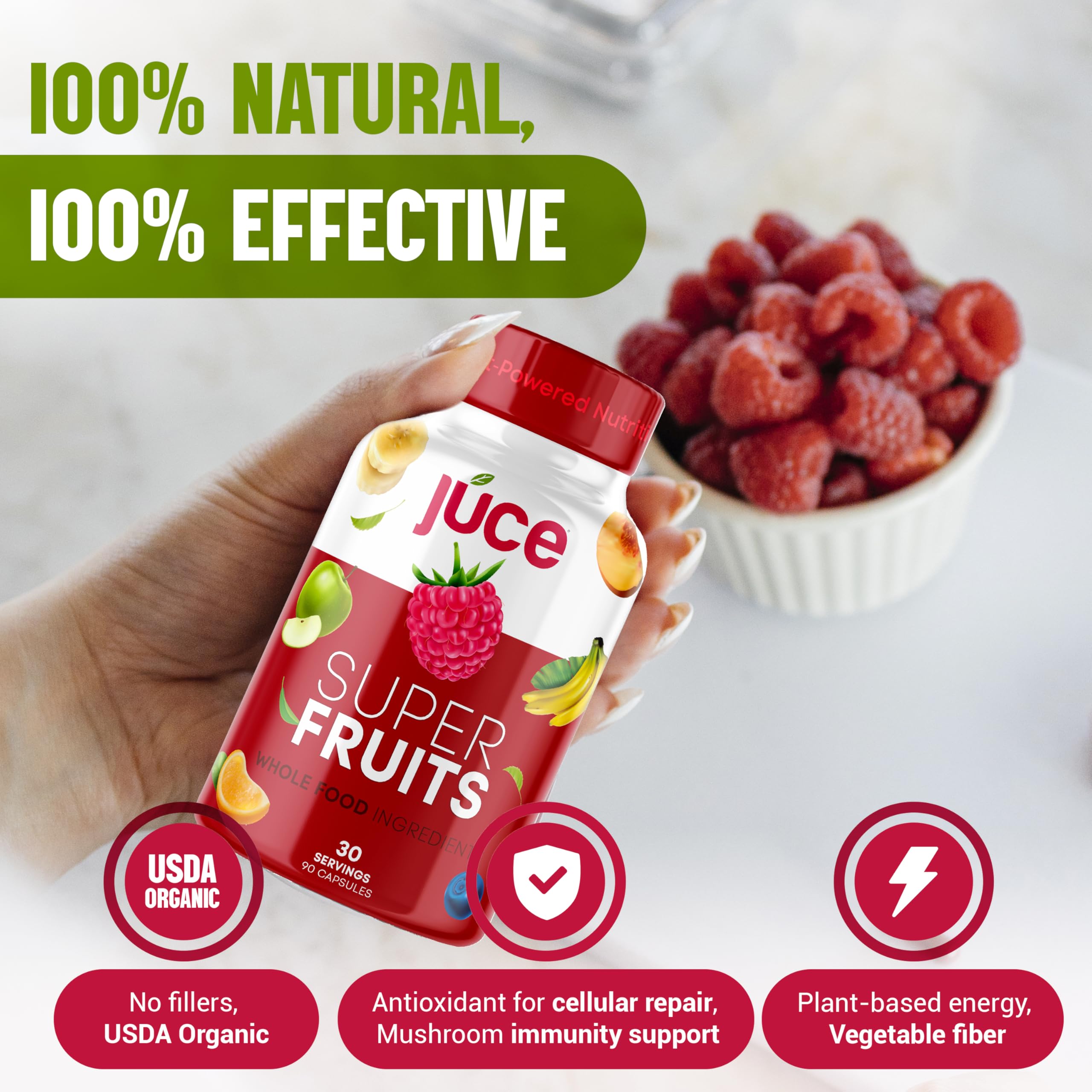 Juce Original Formula - Organic Super Fruit & Veggies Supplement - Gluten/Gelatin Free, Soy Free & Vegan- Reds & Greens Superfood Capsules- 23 Fruits & 23 Vegetables (180 Count)- By Terra Kai Organics Terra Kai Organics Au supplements