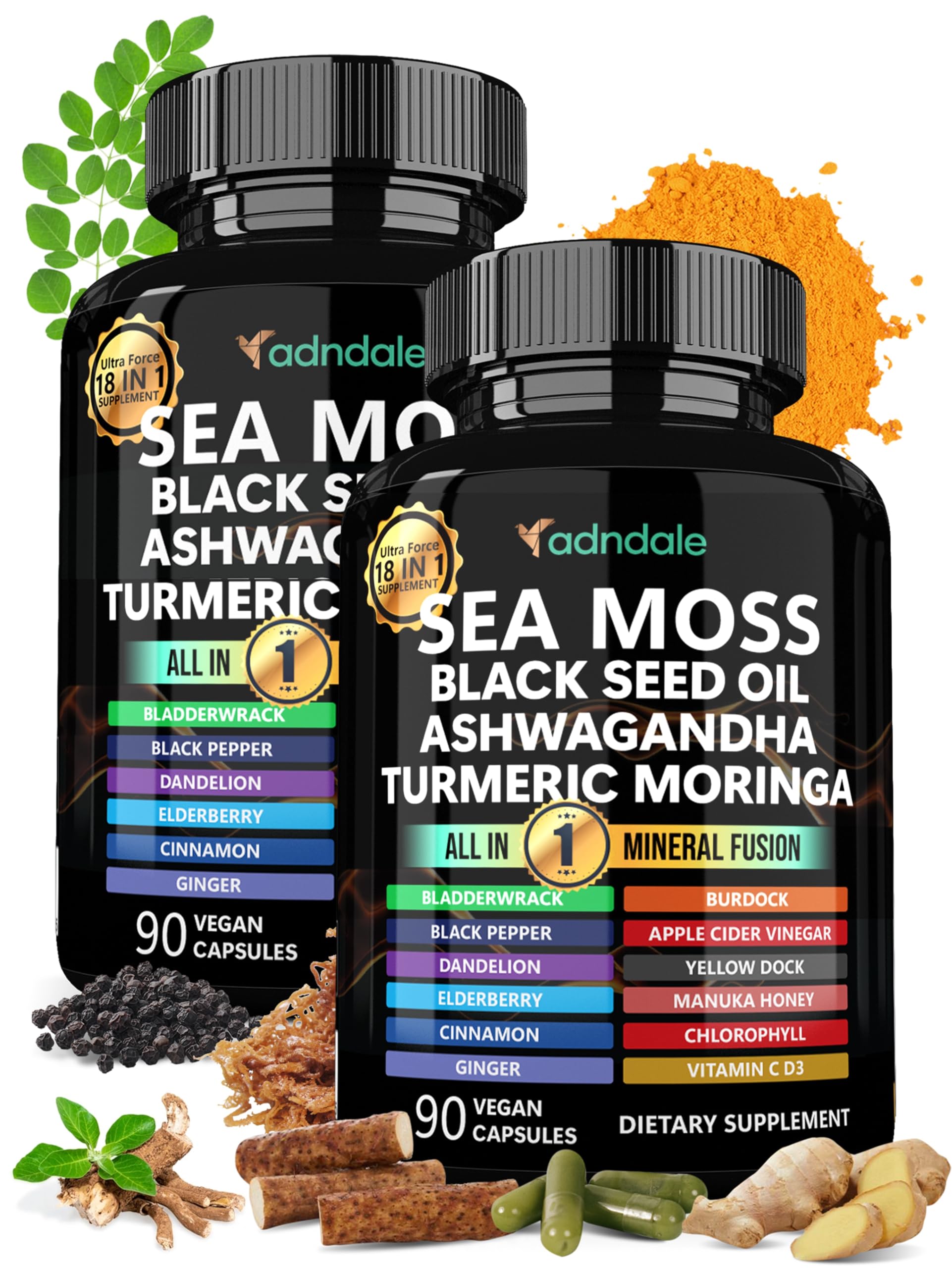 Adndale Sea Moss Capsules - Sea Moss Blend with Ashwagandha, Turmeric & Black Seed Oil - 180 Count Adndale Au supplements