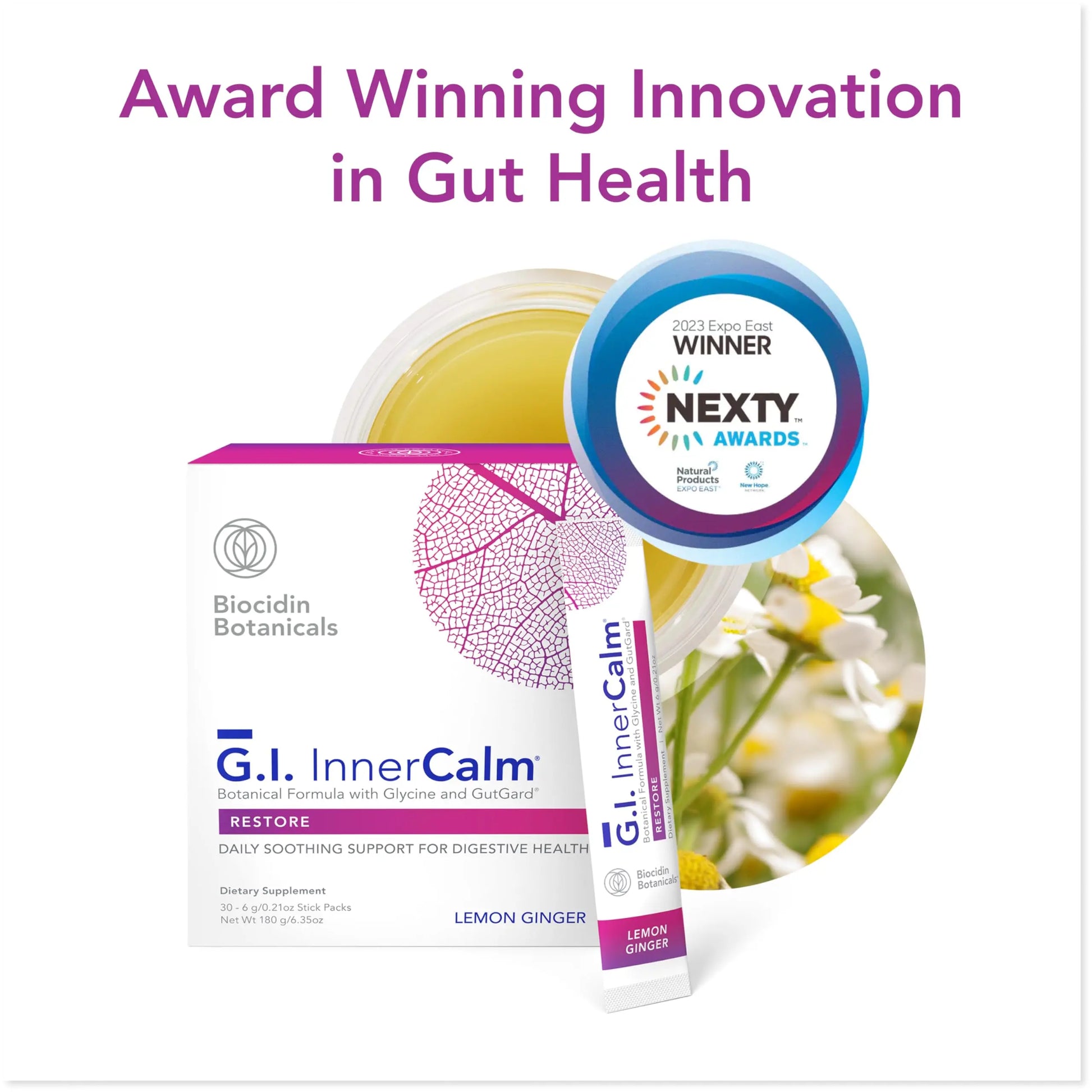 Bio-Botanical Research Biocidin Drink Mix - GI InnerCalm - Support Digestive Health, GI Detox, Healthy Mood & Sense of Relaxation - Soothing Formula with Glycine & No Glutamine (30 Stick Packs) Bio-Botanical Research Au supplements