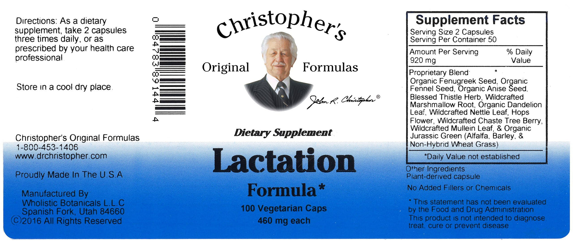 Christopher's Original Formulas Lactation Formula, 100 Capsules (Pack of 2) Christopher's Original Formulas Au supplements