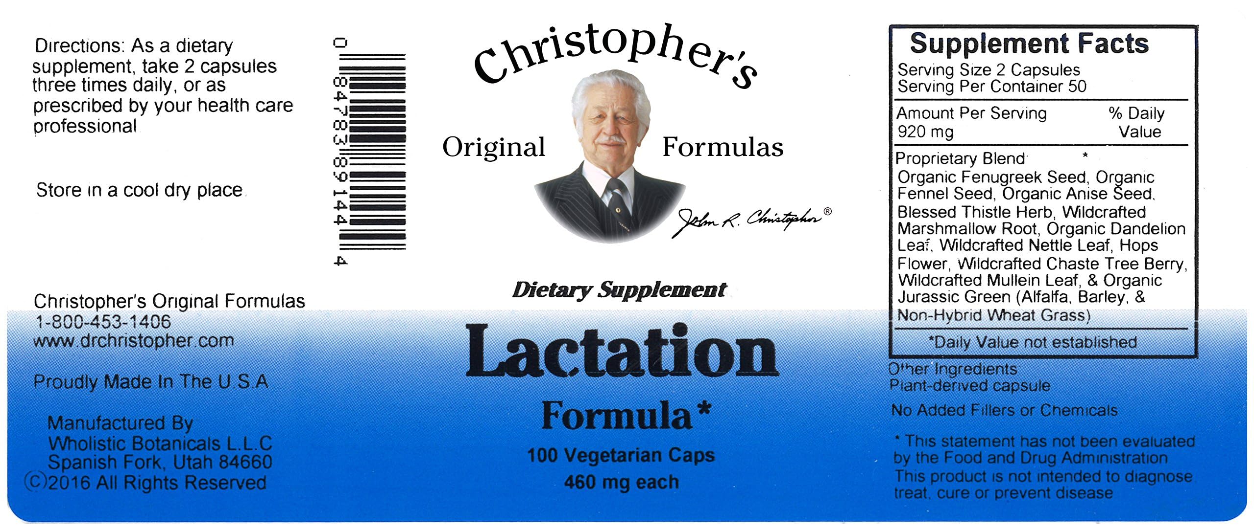 Christopher's Original Formulas Lactation Formula, 100 Capsules (Pack of 2) Christopher's Original Formulas Au supplements