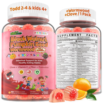 Toddler 2-4 & Kids 4+ Para Clean Gut Health Gummies w/Black Walnut, Wormwood, Clove, Pumpkin Seeds, Vitamin C, D3, Zinc, Digestive Supplement for Natural Gut Cleanse, Kids Immune Support (60cts) EnvyCure Au supplements