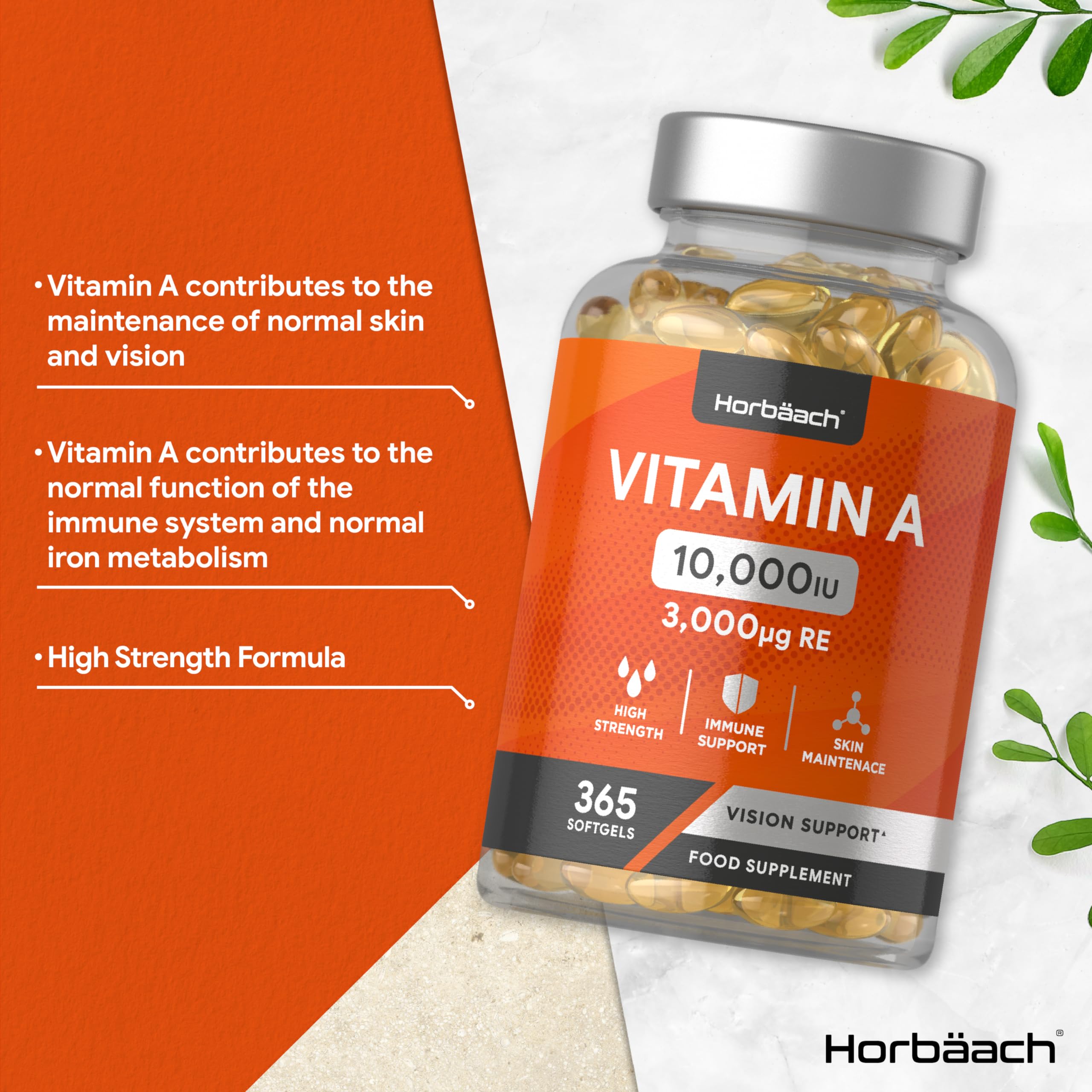 Vitamin A Capsules 10,000iu | 365 Count (1 Year Supply) | High Strength Vitamin A Supplem Horbäach Au supplements