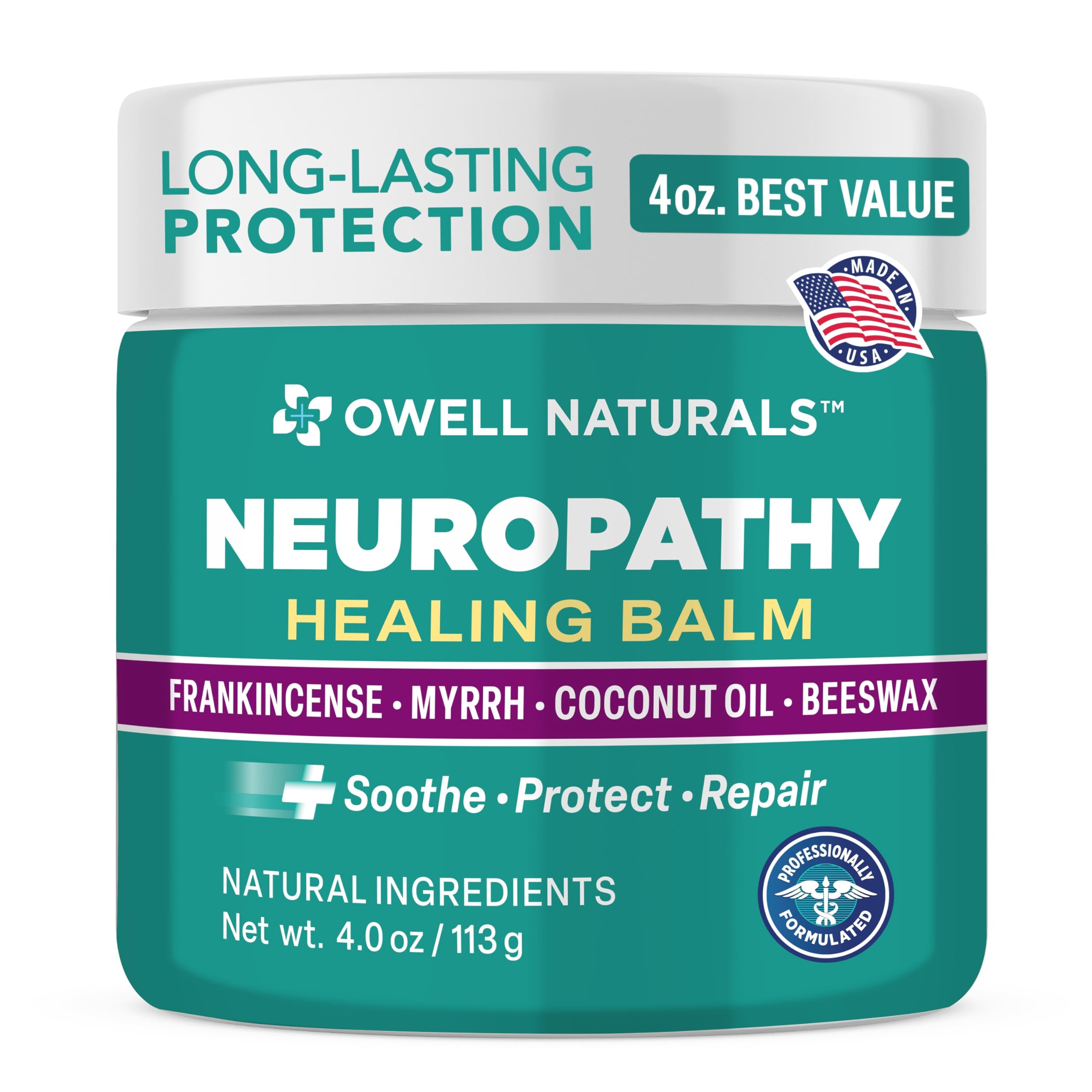 OWELL NATURALS Neuropathy Healing Balm, Fast Acting, with Frankincense, Myrrh, Coconut Oil & Beeswax, Natural Ingredients – Soothe, Protect & Repair, 4 oz (Pack of 1) Owell Naturals Au supplements
