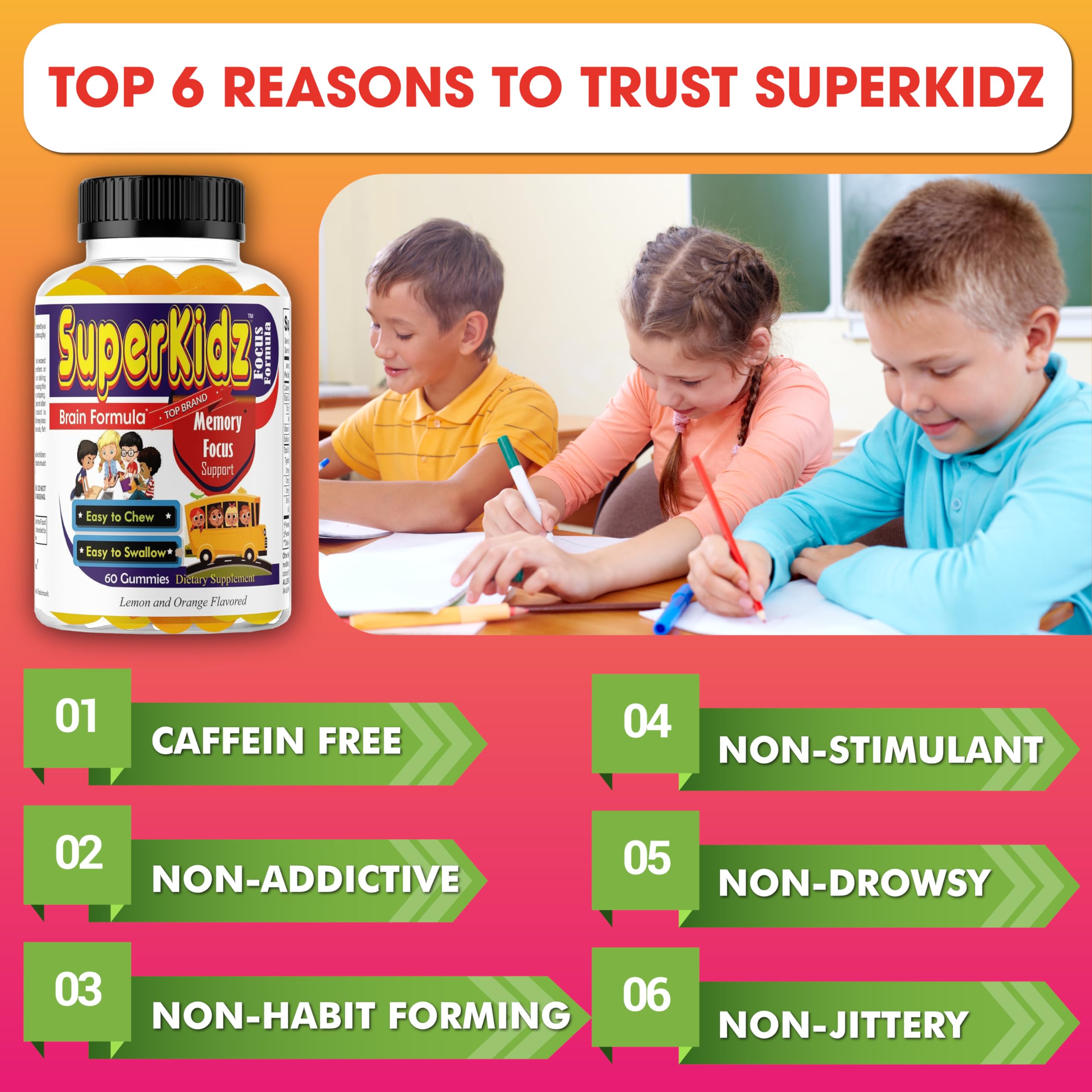 Superkids Focus Gummies for Kids, Omega 3 Gummy Kids Focus and Attention Supplements, Teen Brain Focus Vitamins, Non-GMO Gummy Vitamins, Tasty Lemon & Orange, 60 Count Celebrity LifeStyle Product Au supplements