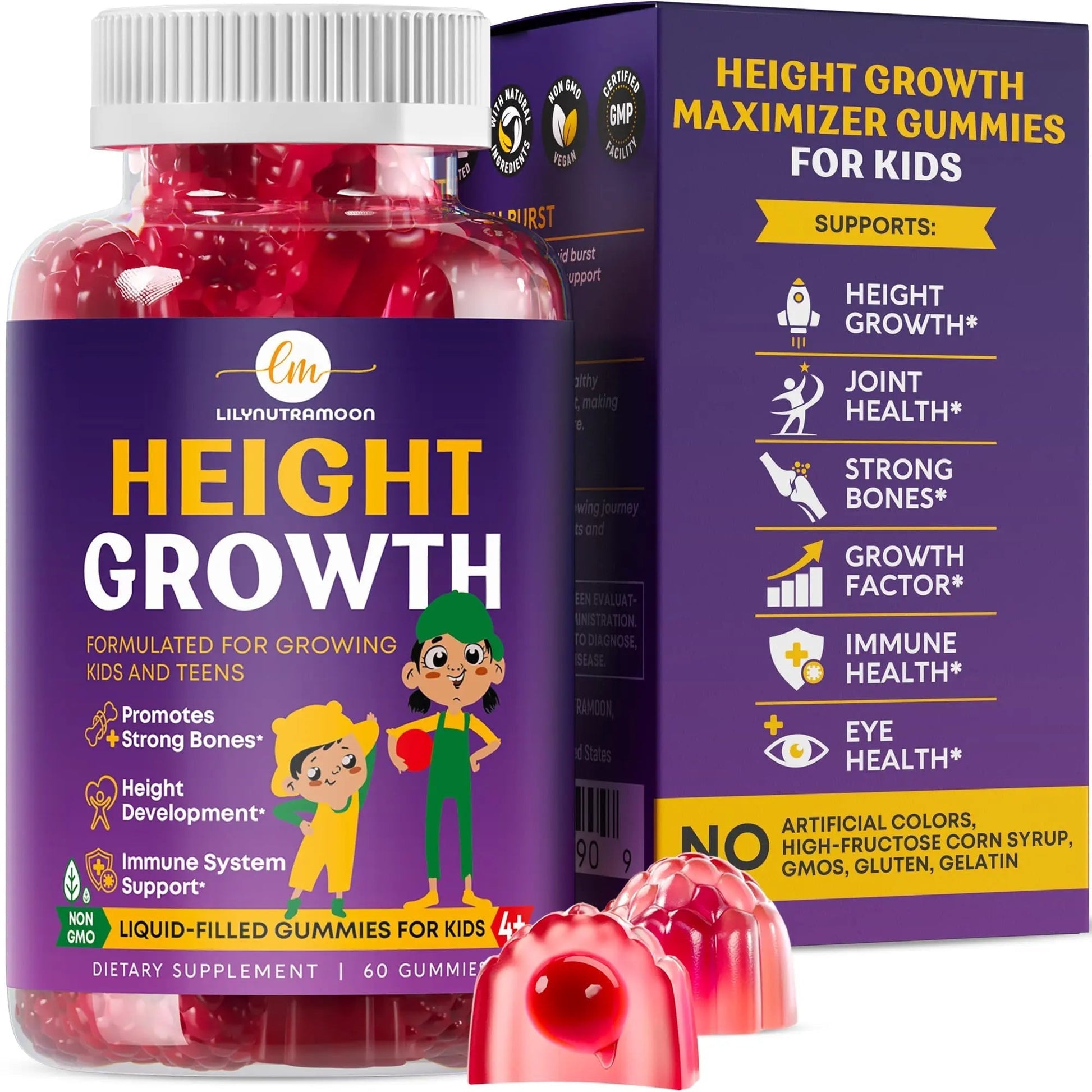 Height Growth Gummies for Kids & Teens - Calcium, Vitamin D3 + K2, Zinc, Magnesium, L-Arginine, Vitamin C - Multivitamin for Teen Boys & Girls LM LILYNUTRAMOON Au supplements