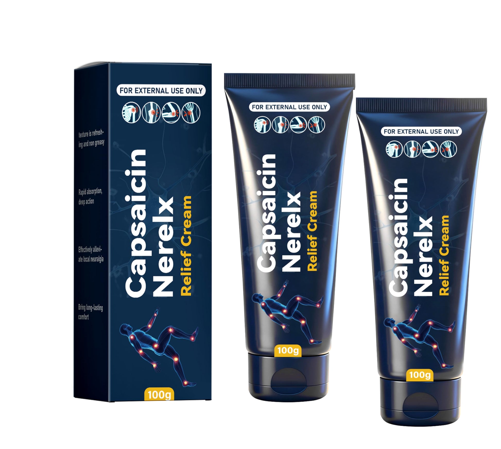 Capsaicin Nerex Relief Cream with Arnica, Menthol, MSM and Glucosamine for Body Joint Areas, Feet, Hands, Legs, Muscles, Joints, and Waist, 100g (2PACKS) bigyuan Au supplements