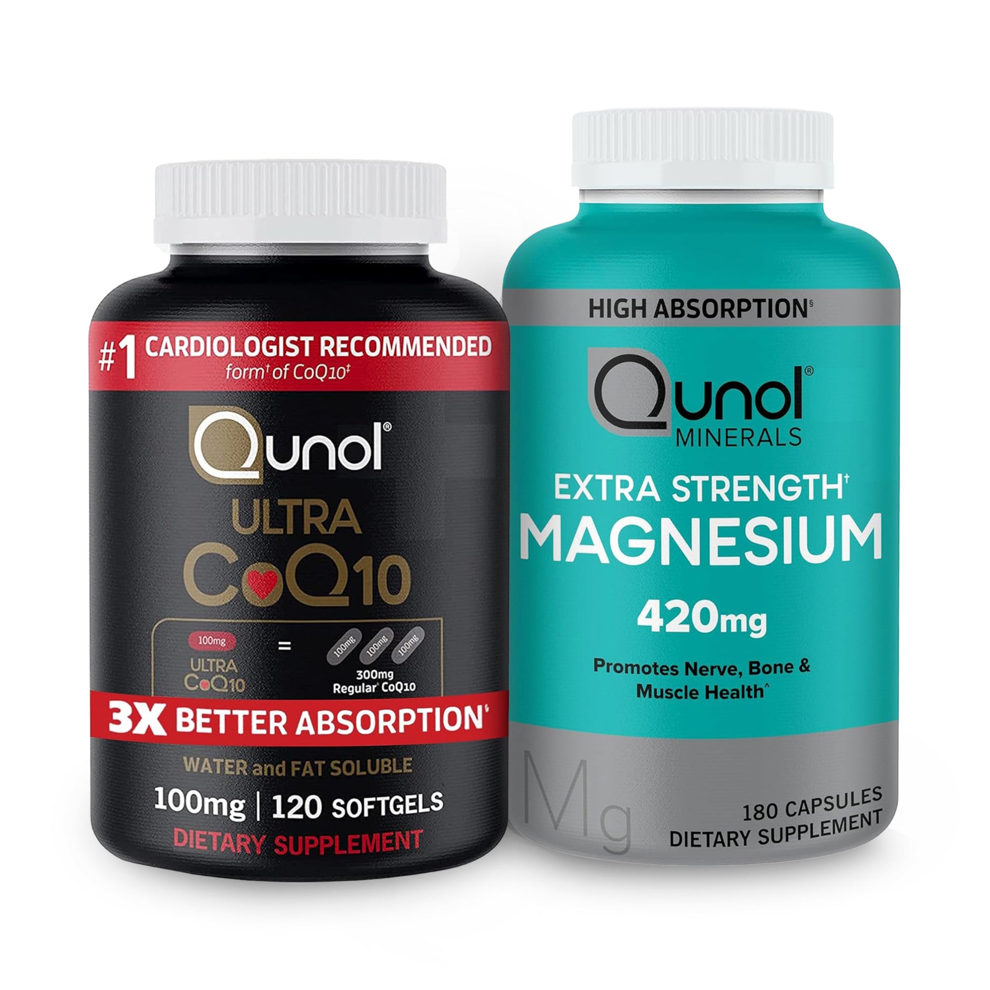 Qunol CoQ10 100mg Softgels, 3X Better Absorption 4 Month Supply + 120 Count Magnesium Qunol Au supplements
