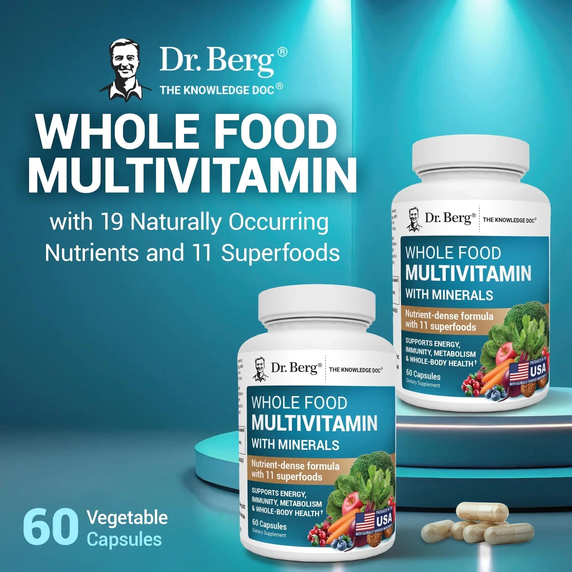 Dr. Berg Whole Food Multivitamin with Minerals - Daily Multivitamin for Men and Women - Includes Premium Whole Food Fruits and Vegetable Blend Dr. Berg Nutritionals Au supplements