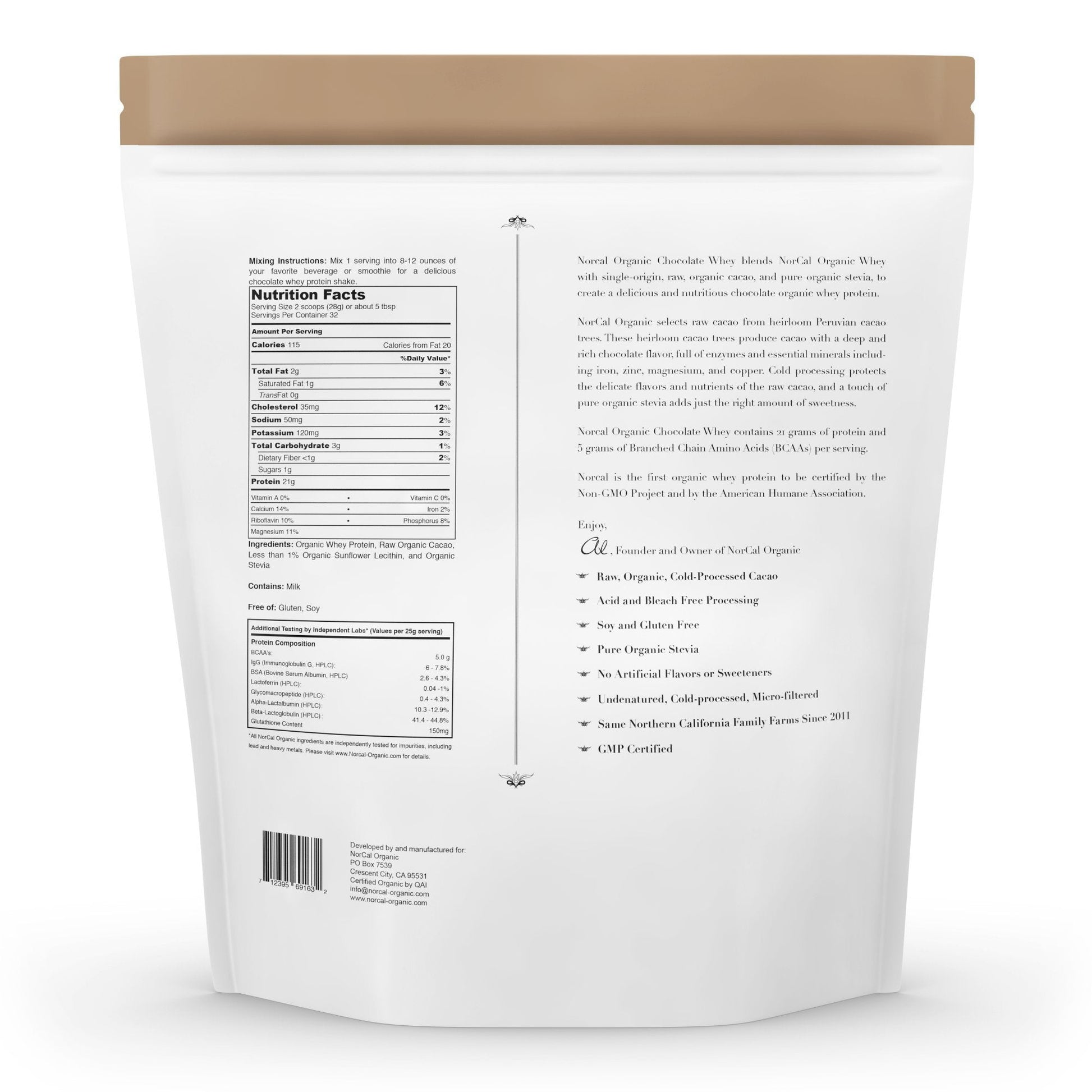 NorCal Organic Chocolate Whey Protein - 2lbs | 100% USA Grass-Fed, USDA Certified NorCal Organic Au supplements