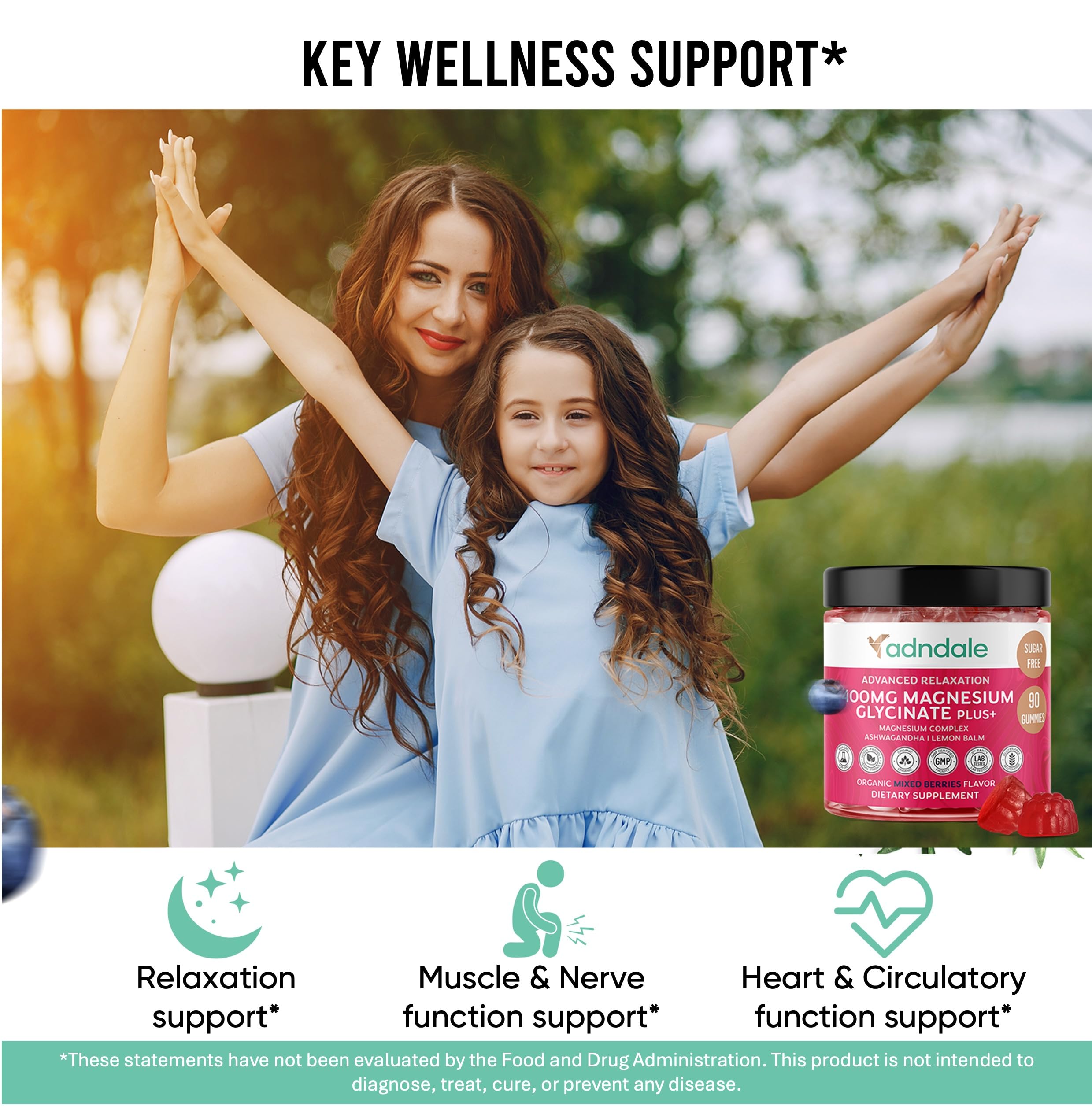 Adndale 90 CT Magnesium Glycinate 400 mg Gummies with Ashwagandha, Magnesium Malate & Taurate, Sugar Free Magnesium Gummies for Adults & Kids. Adndale Au supplements
