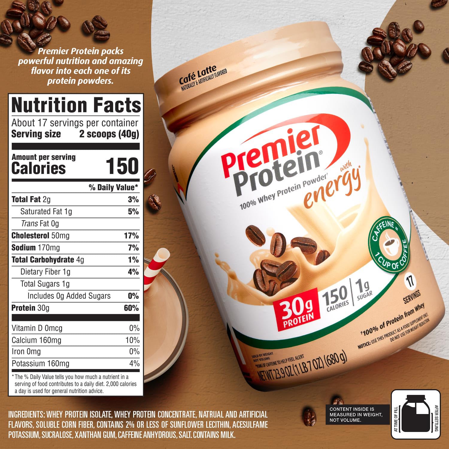 Premier Protein Powder, Cafe Latte , 30g Protein, 1g Sugar, 100% Whey Protein Premier Protein Au supplements