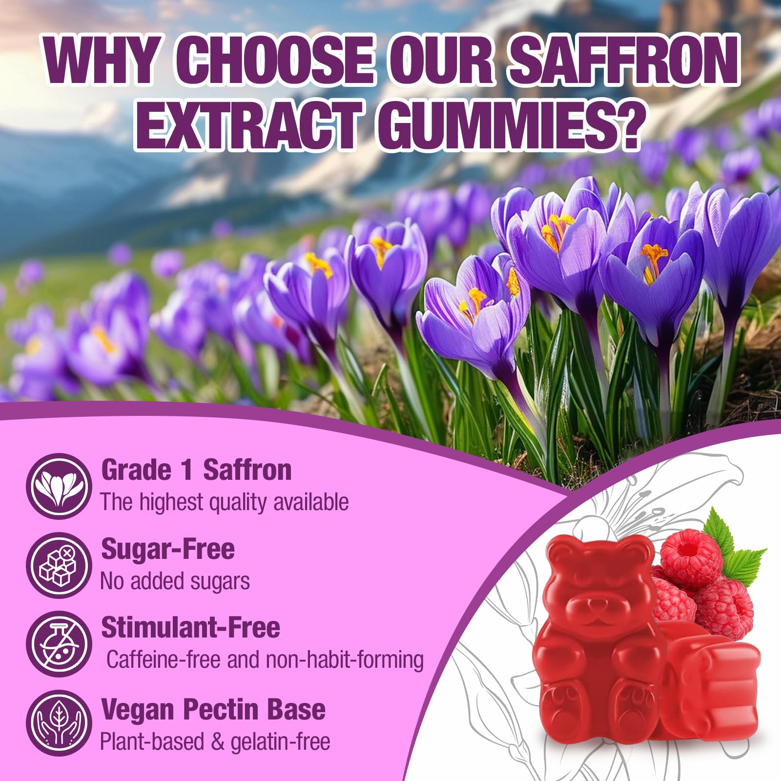 VAJYKEWJY Saffron Gummies (88.5 mg) with Magnesium — Enhanced with St. John’s Wort, Rhodiola, Ashwagandha & Vitamins B6, B12, D3 for Mood & Focus Support — 60 Count VAJYKEWJY Au supplements
