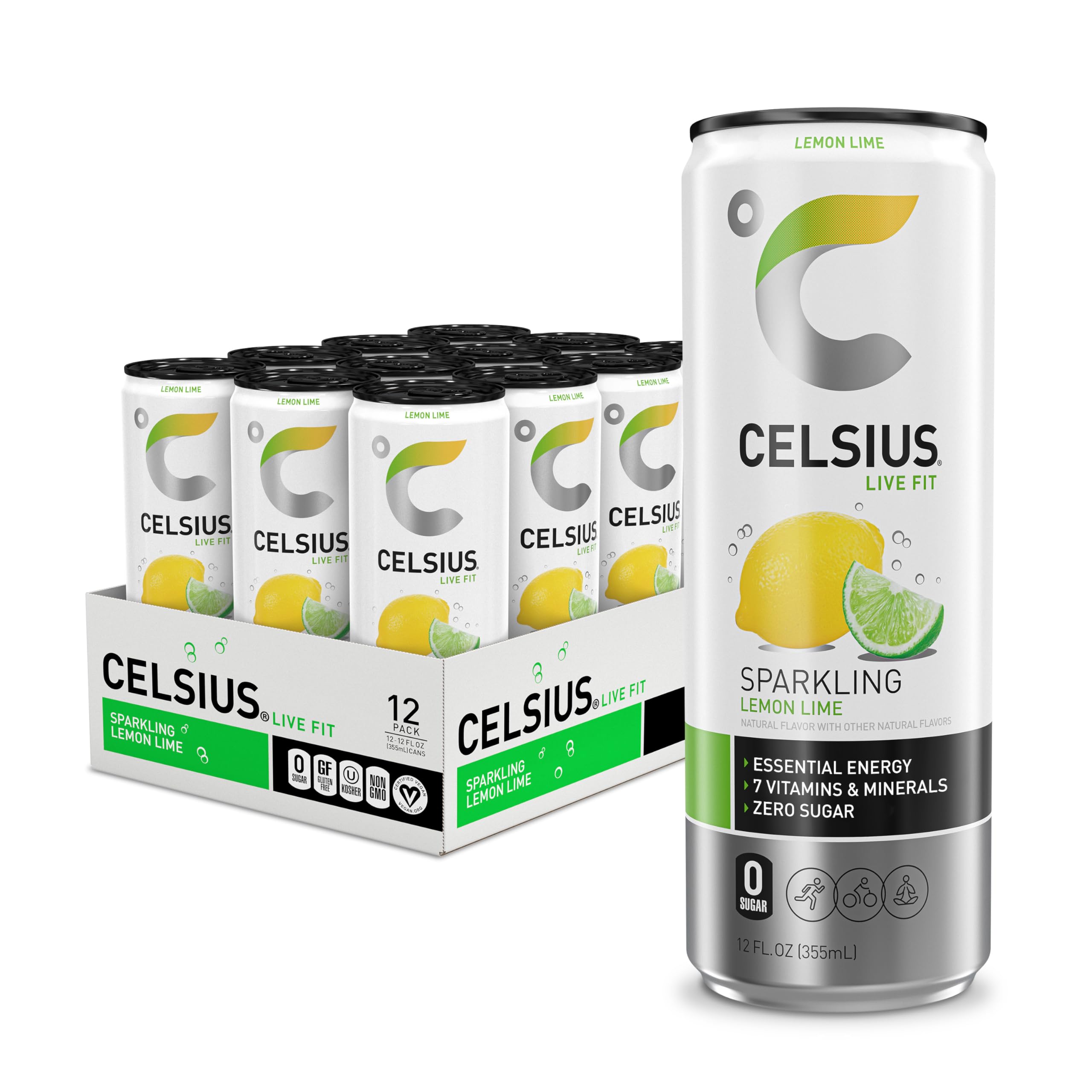 CELSIUS Sparkling Lemon Lime, Functional Essential Energy Drink, 12 Fl Oz (Pack of 12) CELSIUS Au supplements