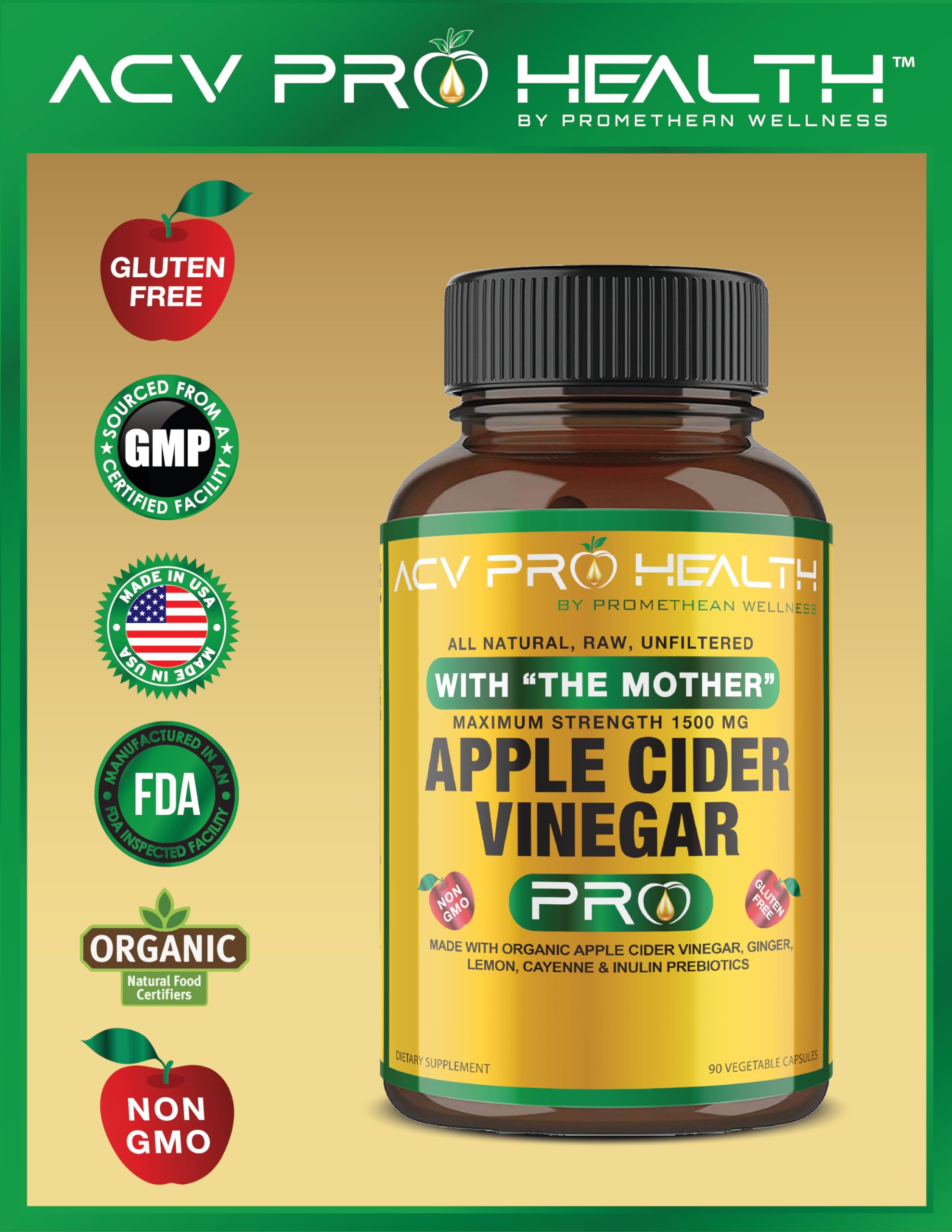 Certified Organic Apple Cider Vinegar Capsules Pro with Mother Acv Pills Detox Promethean Wellness Au supplements