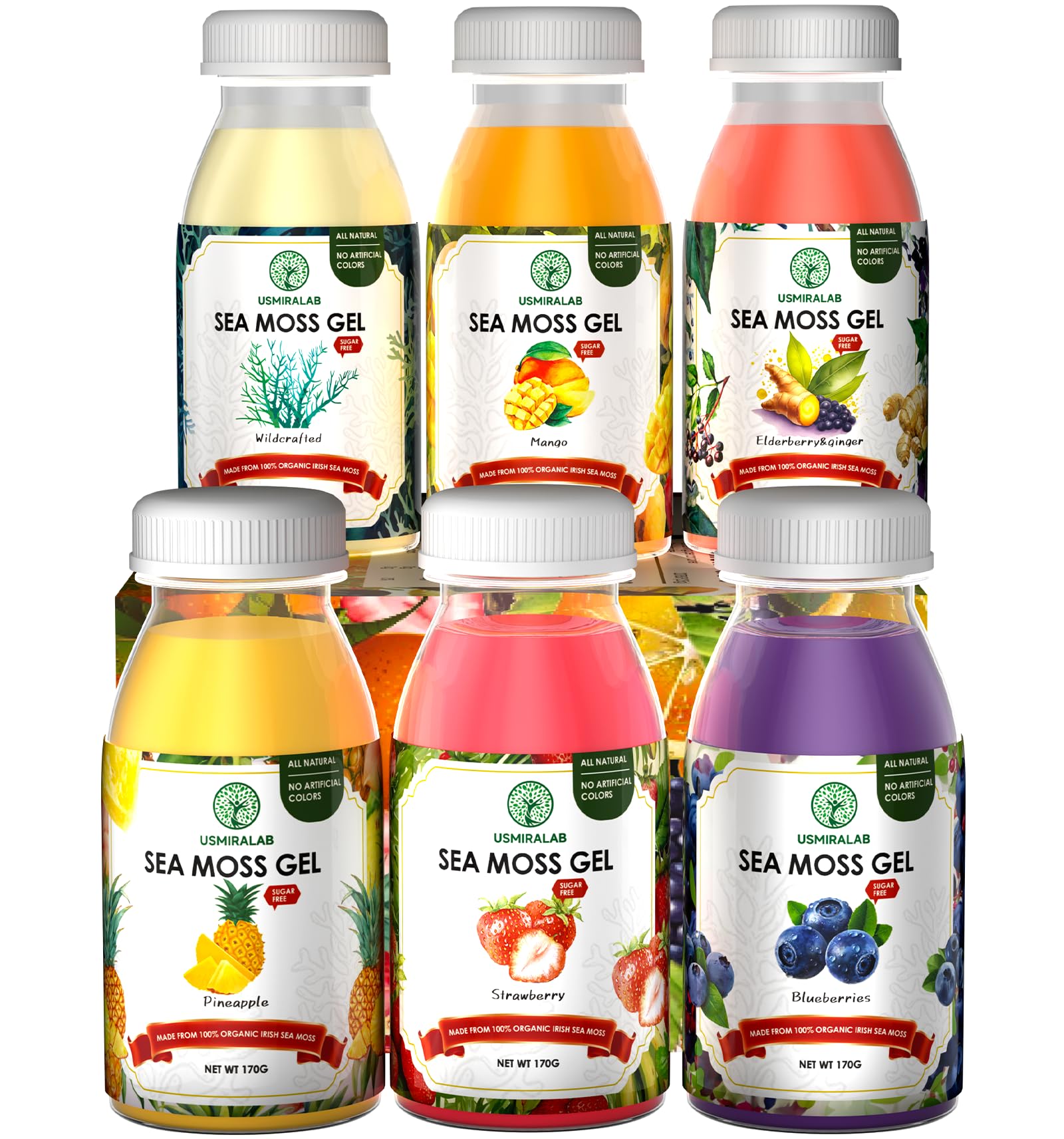 USMIRALAB Wildcrafted Sea Moss Gel for Purists： 6-Flavor Ritual Set (36oz) with Antioxidant Ocean Minerals | Pure Superfood Base Vegan USMIRALAB Au supplements