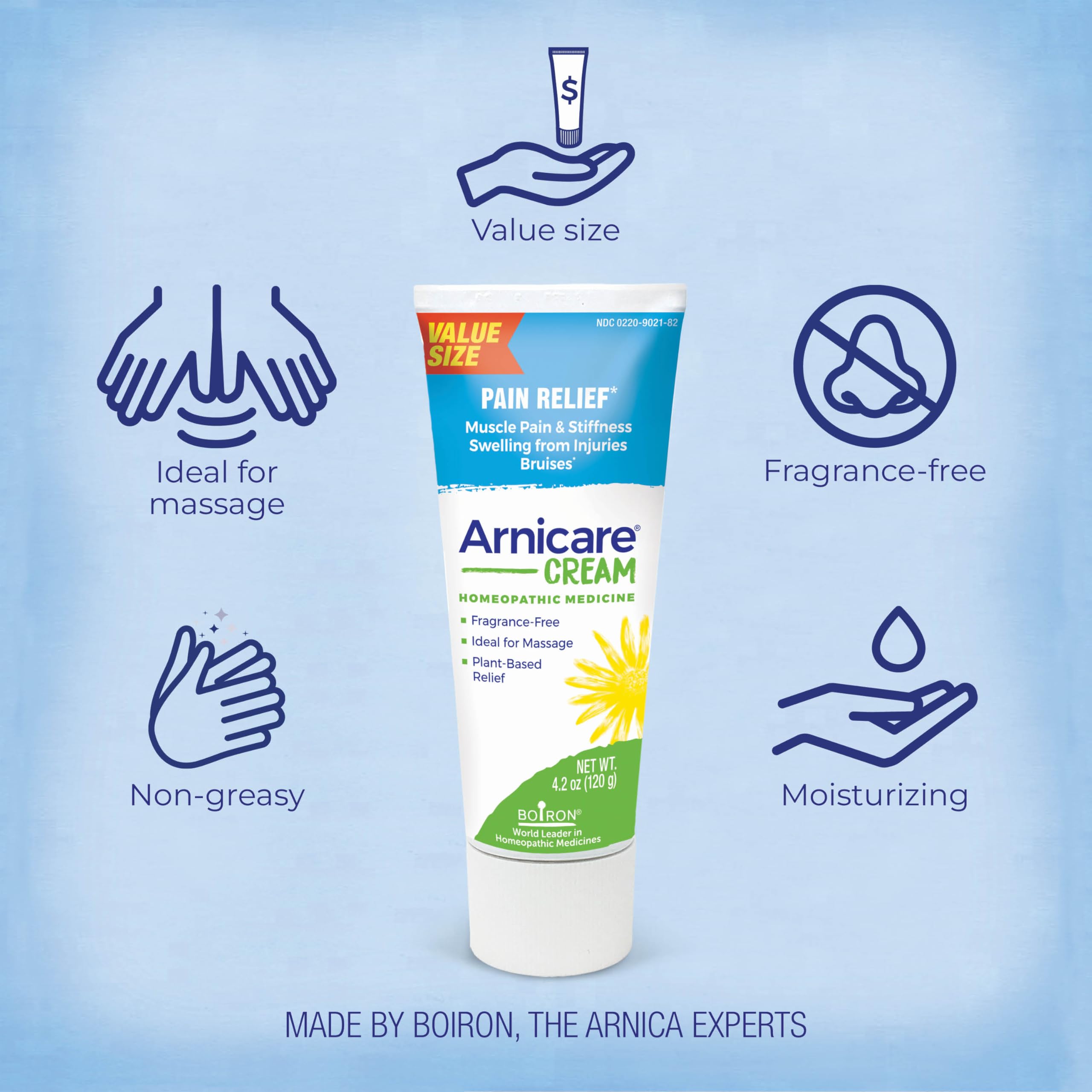Boiron Arnicare Cream 4.2 oz (Twin Pack) for Joint Pain, Muscle Pain Relief, Swelling, Soreness, Stiffness, and Bruises - Fast Absorbing and Fragrance-Free Arnica Boiron Au supplements