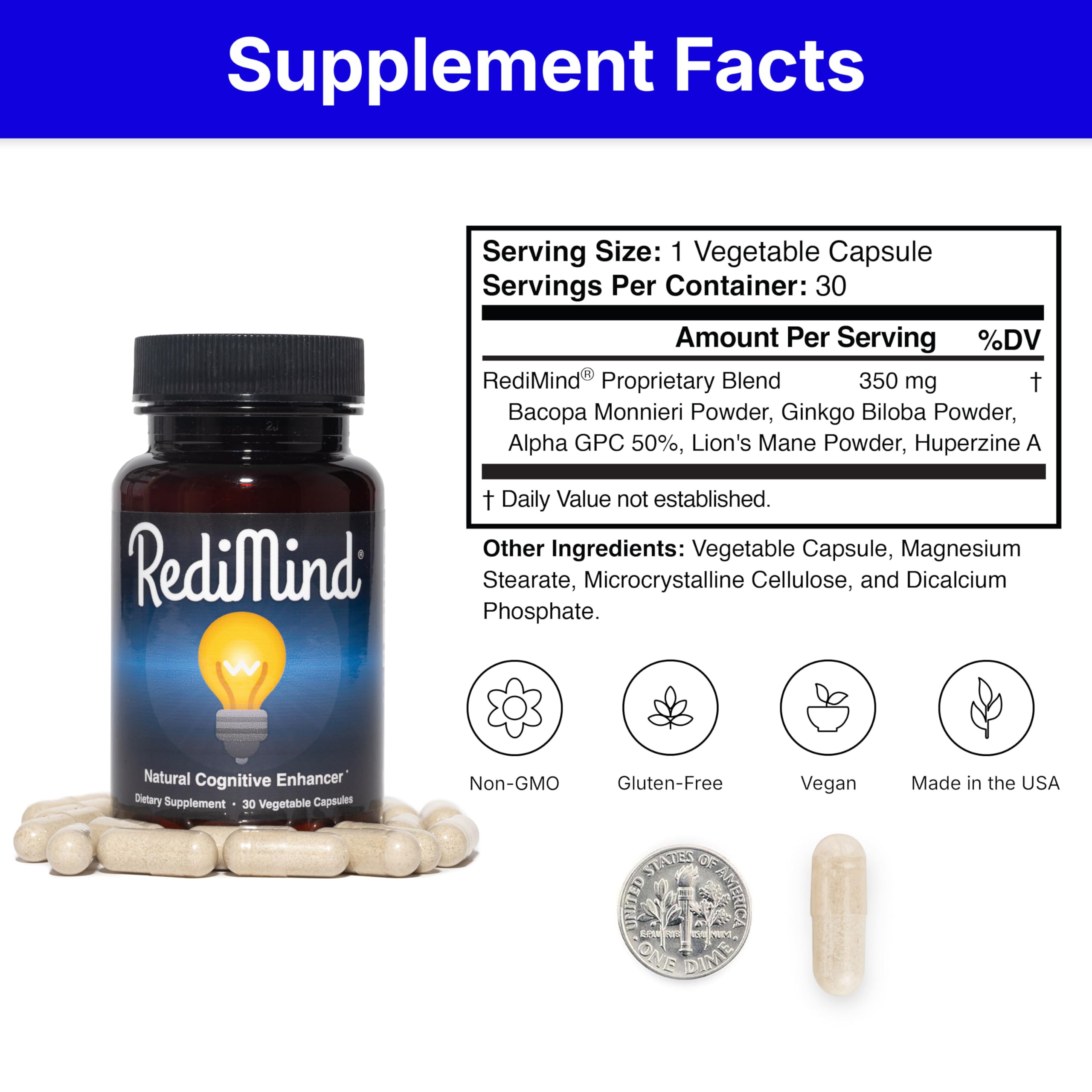 RediMind - Natural Cognitive Enhancement Supplement Capsule - Non-GMO, Vegan, Gluten-Free RediMind Au supplements