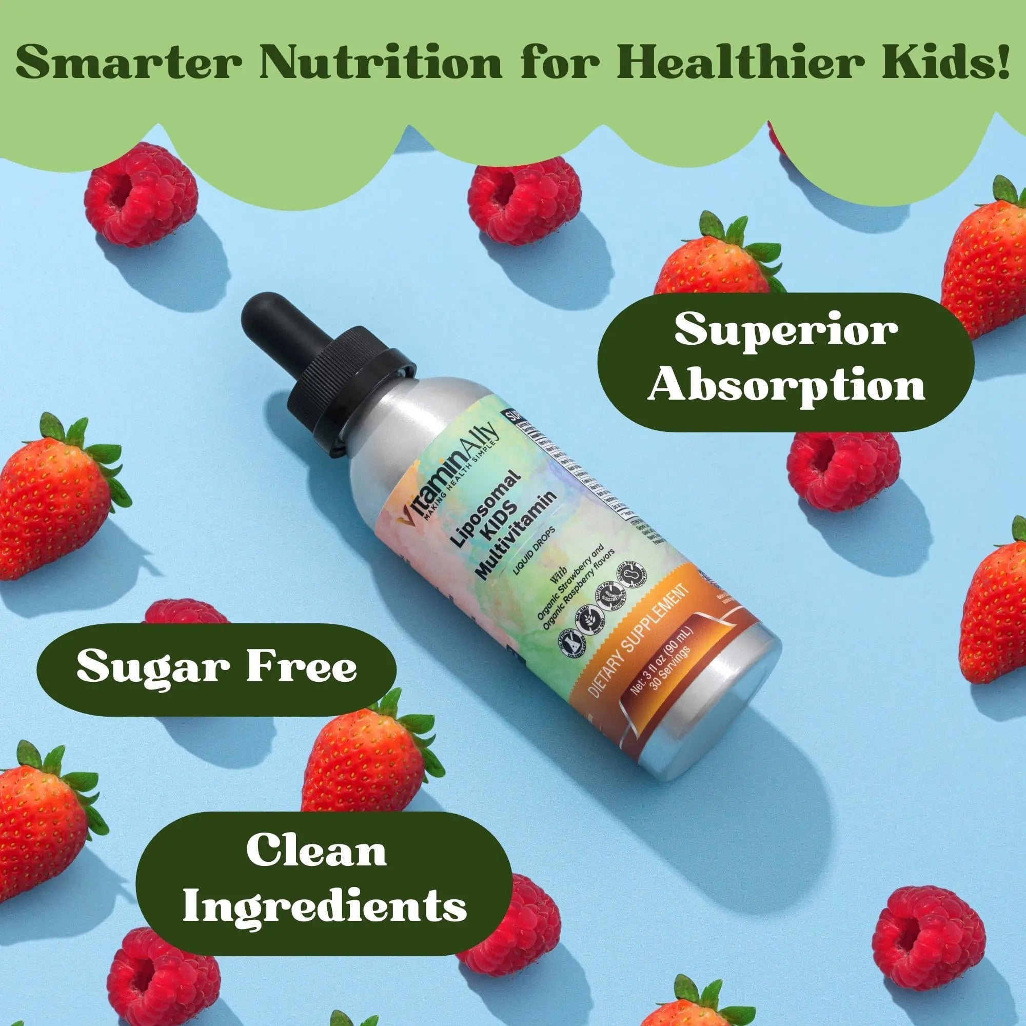 Vitaminally Liposomal Kids Liquid Multivitamin | Non-GMO | Clean | Sugar Free | Gluten Free | Organic Berry Flavors | Vitaminally Au supplements