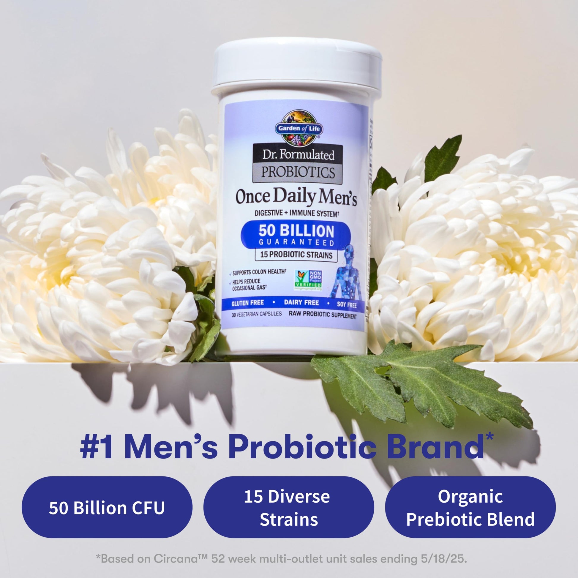 Garden of Life Probiotics for Men, Dr Formulated 50 Billion CFU 15 Probiotics for Digestive Health + Organic Prebiotic Fiber, Colon & Immune Support, Daily Gas Relief, Shelf Stable, 30 Capsules Garden of Life Au supplements