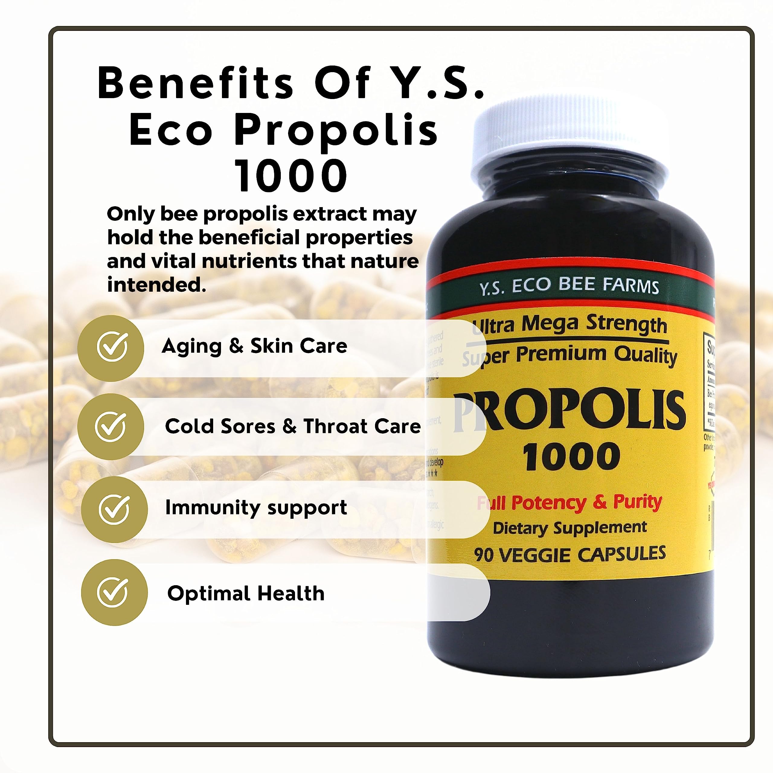 Y.S. Organic Bee Farms Propolis-Raw Unprocessed 1000mg - Your Gateway to Wellness - 90 Capsules with Bonus worldwidenutrition Multi Purpose Key Chain Worldwide Nutrition Au supplements
