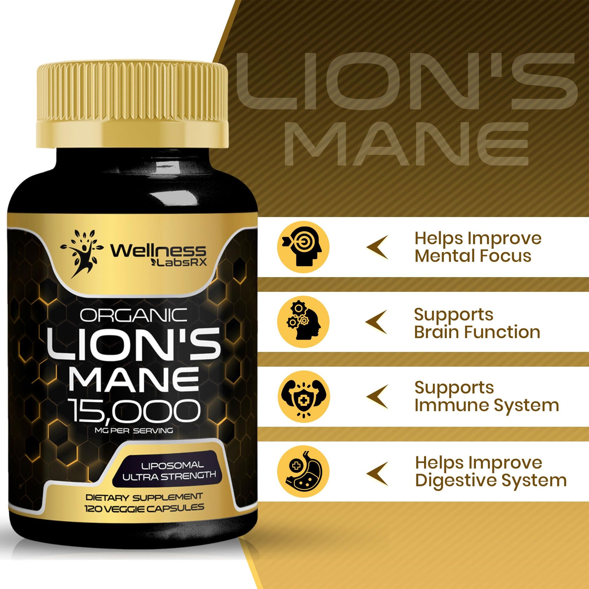 Lions Mane Supplement Capsules - 120 Count - Mushroom Supplement, Brain Supplements WELLNESS LABSRX Au supplements