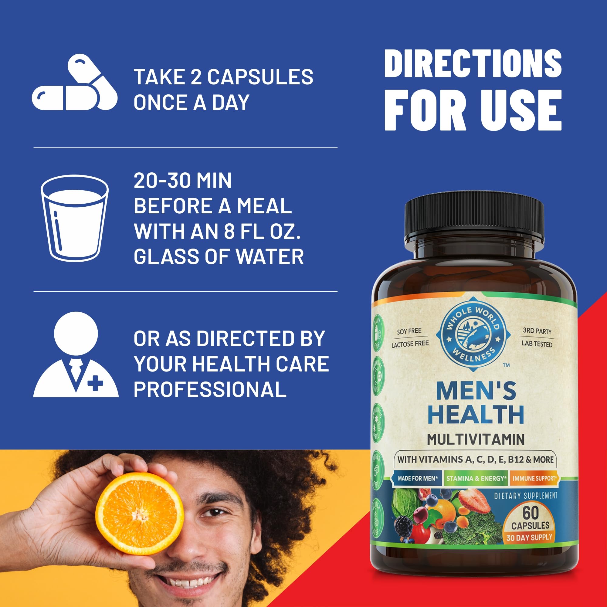 Whole World Wellness Mens Daily Multivitamin Multimineral Supplement for Energy, Focus, Stamina & Performance. Made for Men with 30+ Nutrients, Fruit & Energy Blend. Mens Vitamins, Made in The USA. WHOLE WORLD WELLNESS Au supplements