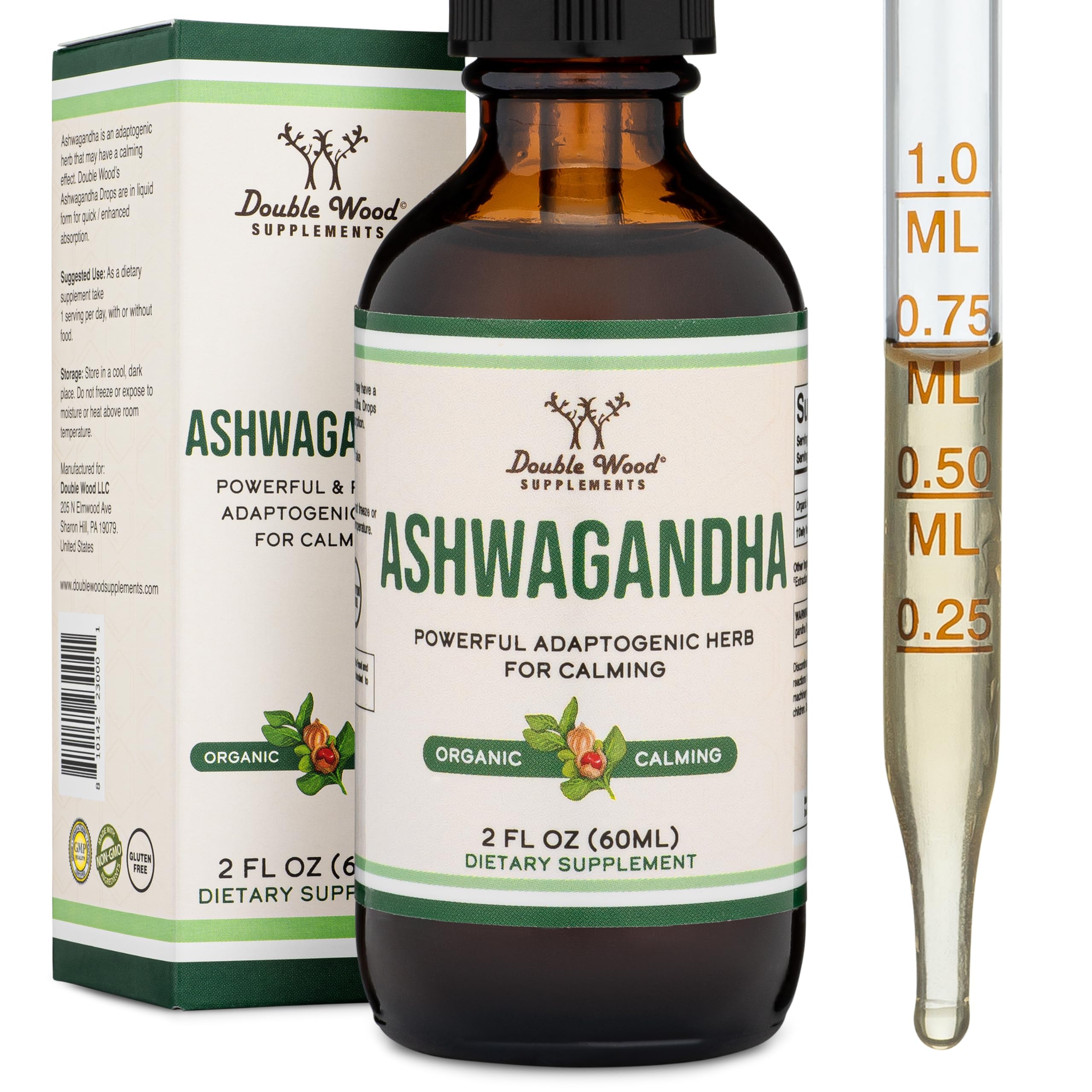 Ashwagandha Organic Drops for Stress Relief (1,200mg, 60 Servings) Ashwagandha Tincture for Adrenal Support and Cortisol Manager (Vegan Safe, Gluten Free, Non-GMO) by Double Wood Double Wood Supplements Au supplements