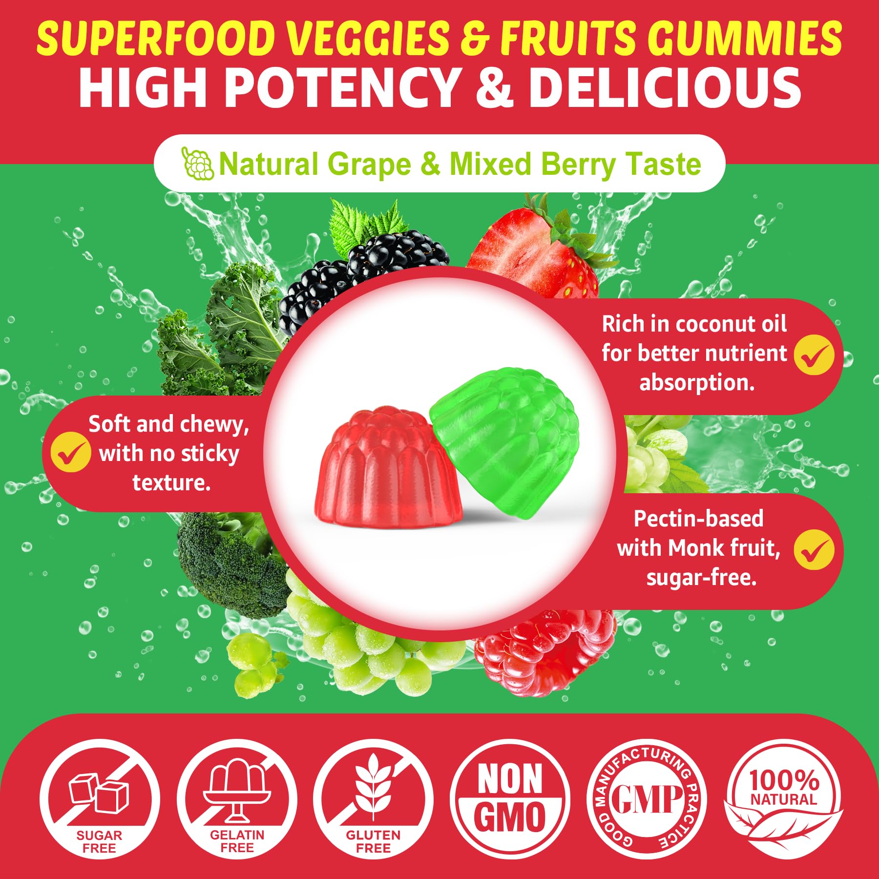 Super Greens Gummies, Daily Green Superfood Supplement w/Spirulina, Chlorella, Mushrooms, Probiotics, Multivitamins, 50+ Super Greens & Veggies Gummies to Boost Immunity, Energy & Gut Health, 120cts EnvyCure Au supplements