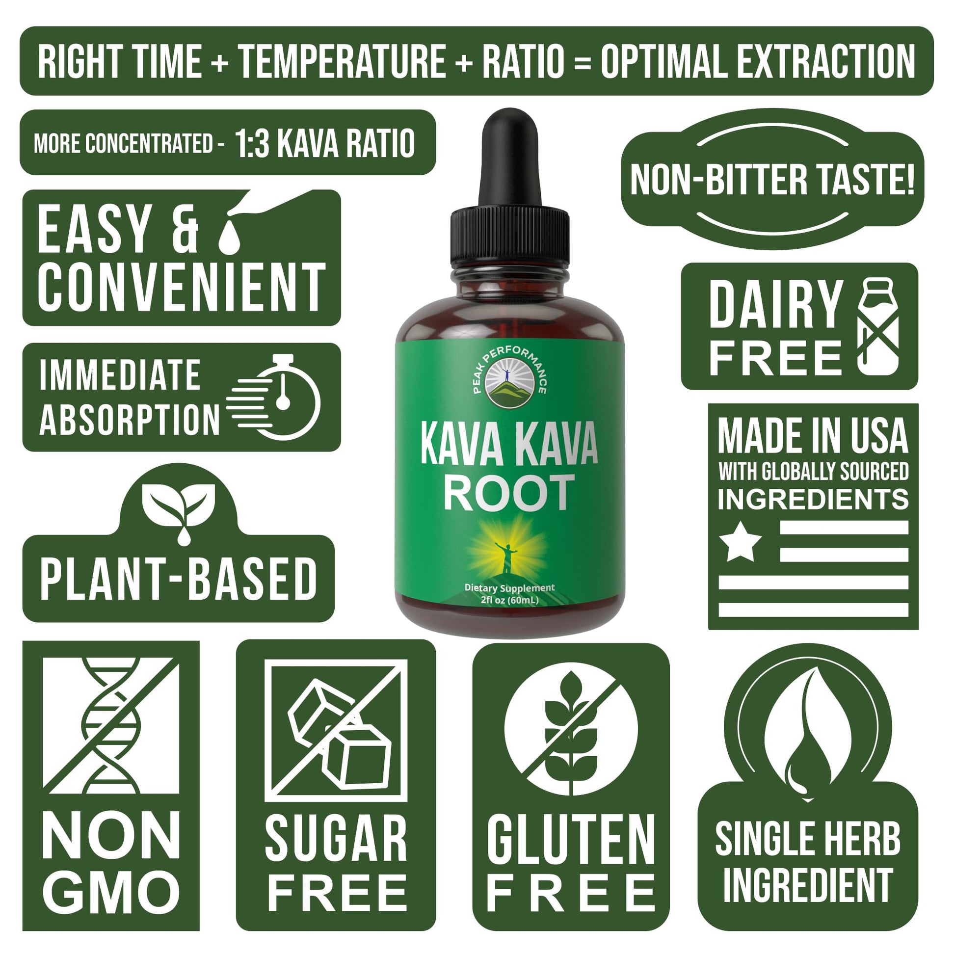 Peak Performance Kava Kava Root Extract Calming Liquid Drops More Concentrated - 1:3 Extraction Ratio. Vegan Supplement Aid for Relaxation, Natural Sleep. Sugar Free Gluten Free USA Tested Tincture Peak PerformanceAu supplements