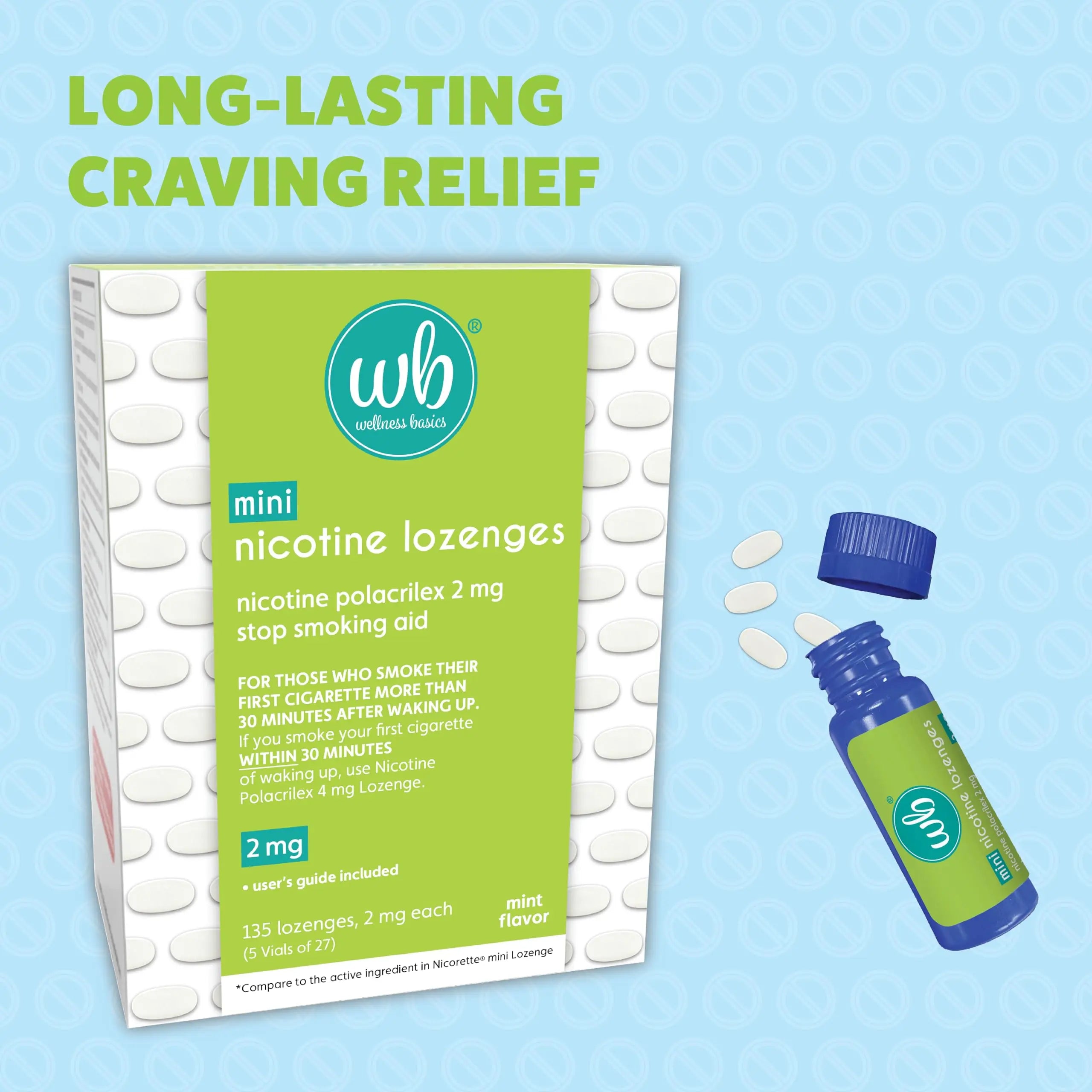 Wellness Basics Mini Nicotine Lozenge 2mg | Stop Smoking Aid | Mint Flavor | 135 Count | Pack of 5 Vials | Reduces Cravings & Withdrawal Symptoms Wellness Basics Au supplements