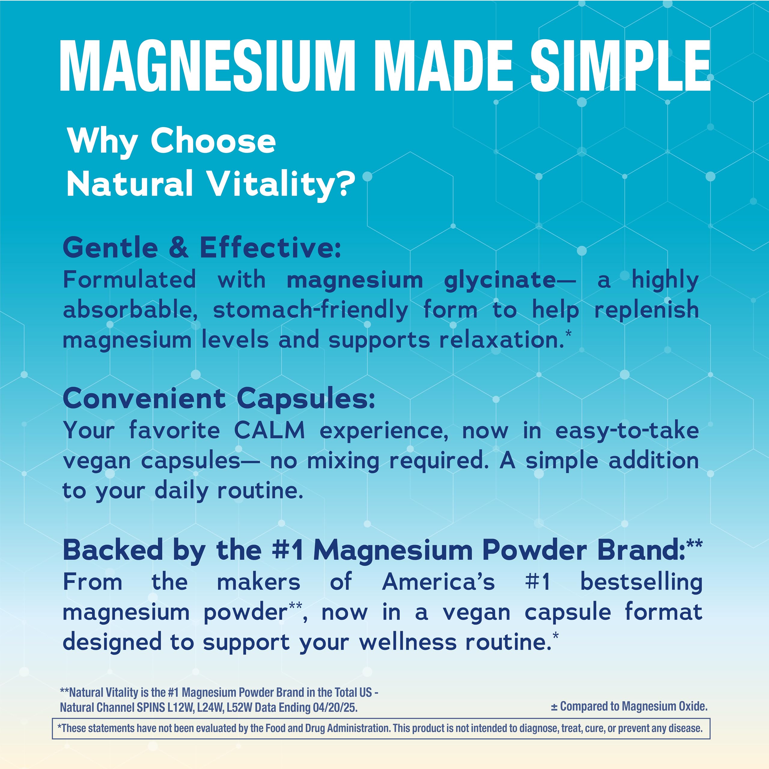 Natural Vitality Calm, Magnesium Glycinate Supports Bone, Muscle, Heart, & Nerve Health, Non-GMO, Vegan, Gluten Free 180ct Natural Vitality Au supplements