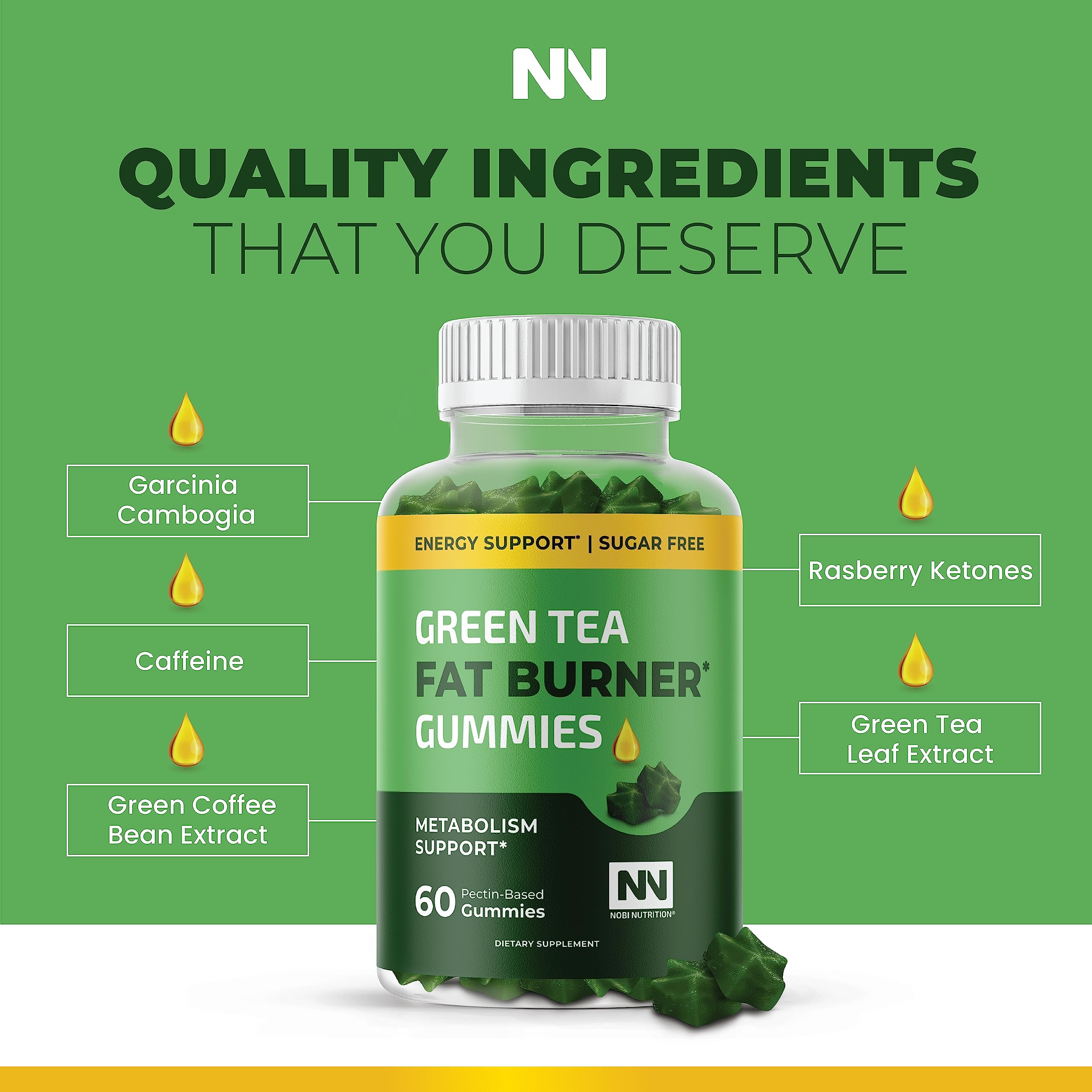 Nobi Nutrition Green Tea Fat Burner Gummies for Weight Loss | Metabolism Boost Nobi Nutrition Au supplements