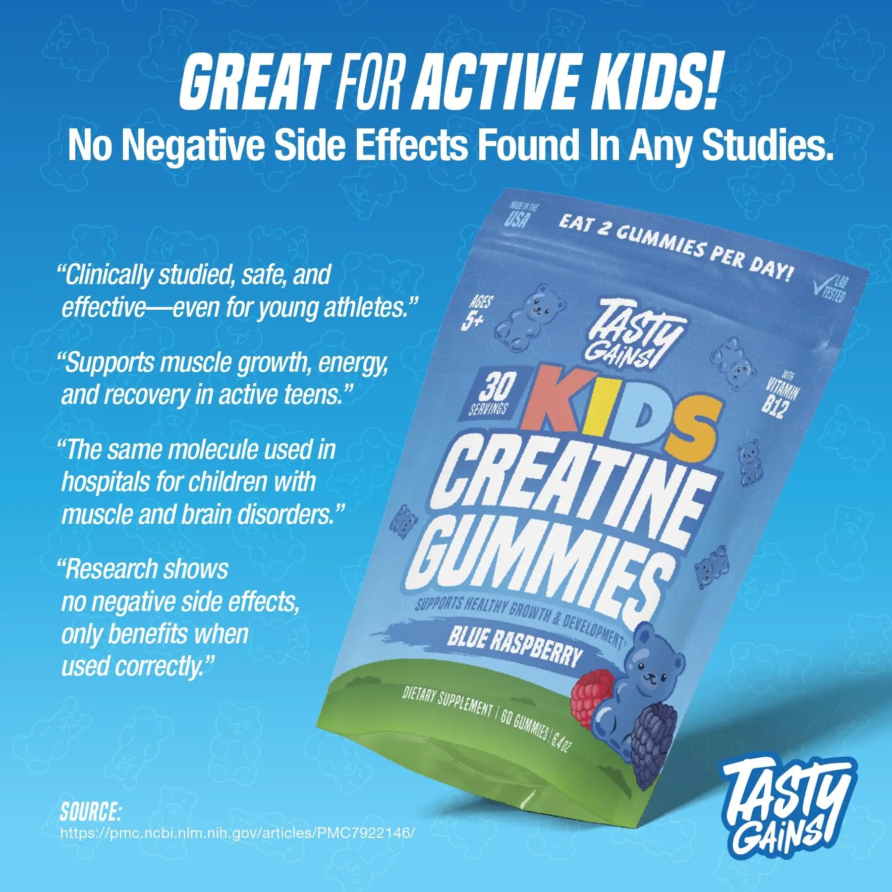 TASTY GAINS Kids & Teen Creatine Gummies with Vitamin B12 for Growth Support, Easy Chew Daily Supplement, Gummy Vitamins for Kids and Teens, Ages 5+ TASTY GAINS Au supplements