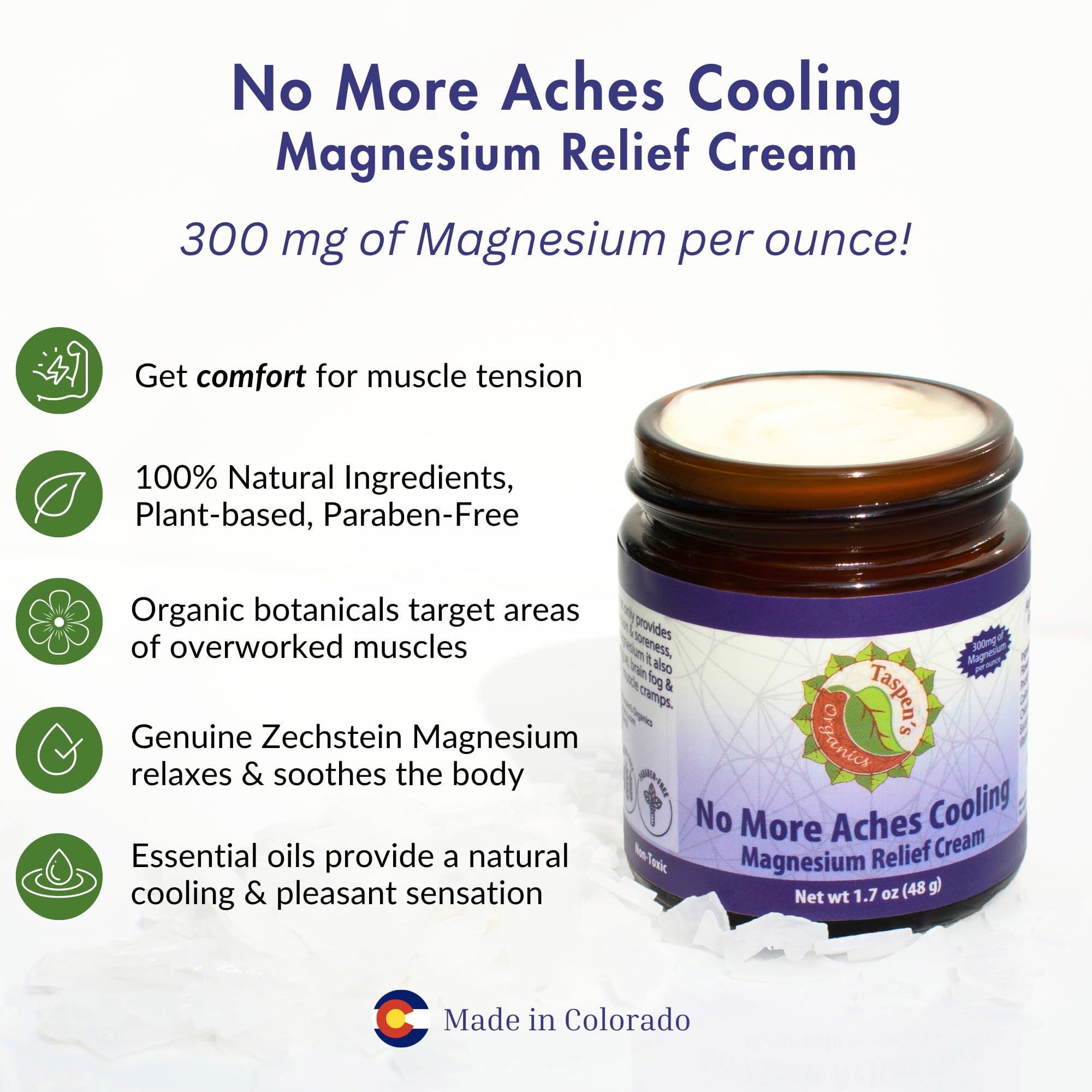 Taspen’s Organics Magnesium No More Aches Cooling Cream – Topical Magnesium Cream for Muscle Relief, Sore Muscles & Post-Workout Recovery with Arnica, Herbs & Essential Oils Taspen's Organics Au supplements