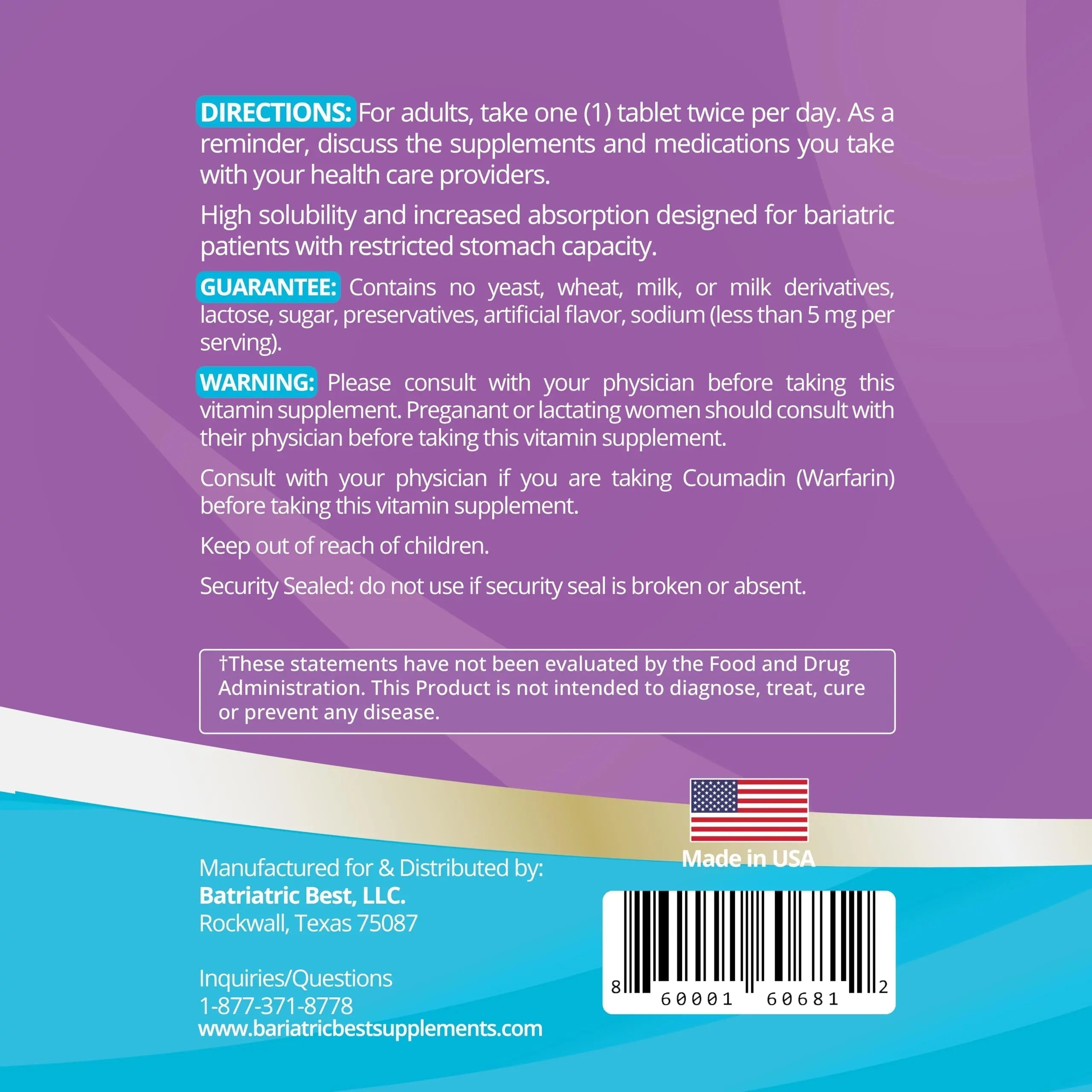 High A D E K Bariatric Multivitamin for Post DS/SADI Surgery, 25 Essential Nutrients for Post-Weight Loss Surgery, 180 Tablets Bariatric Best Supplements Au supplements
