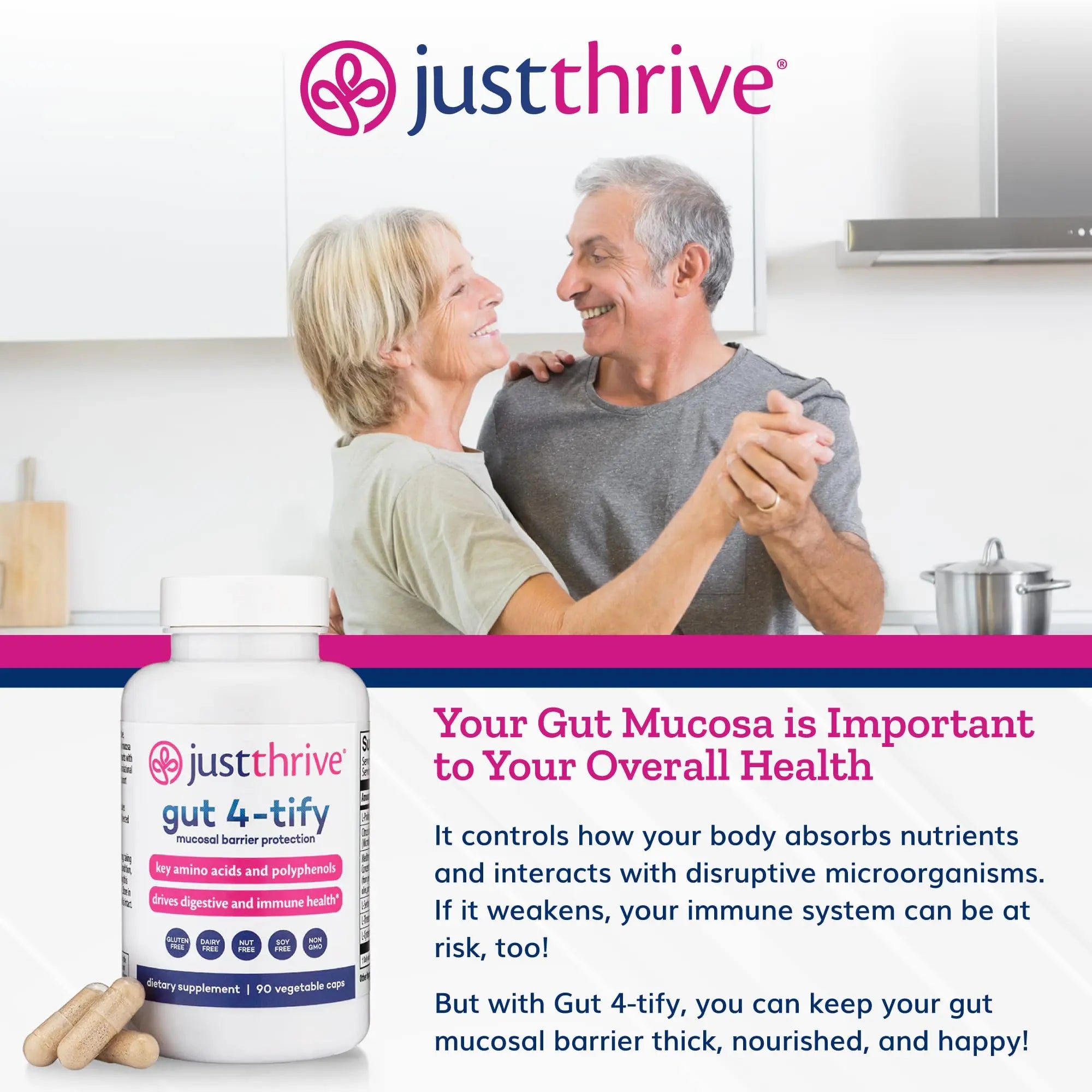 Just Thrive Gut 4-tify - Gut Health Supplements for Women and Men - Anti Bloat, 90 Vegetable Capsules Just Thrive Au supplements